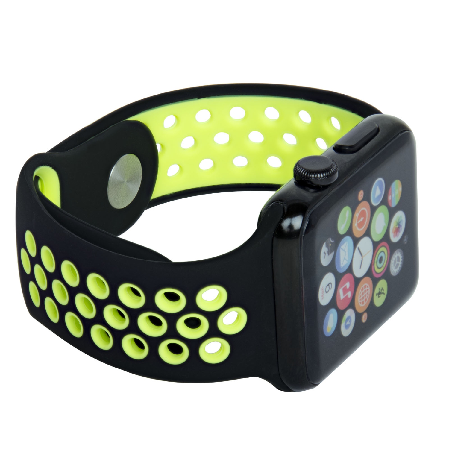 Soft Durable Sport Replacement Wrist Strap for iWatch Series 1/2/3/4/5/6/7 Apple Watch Band 42/44/45 mm M/L - Black & Light Green