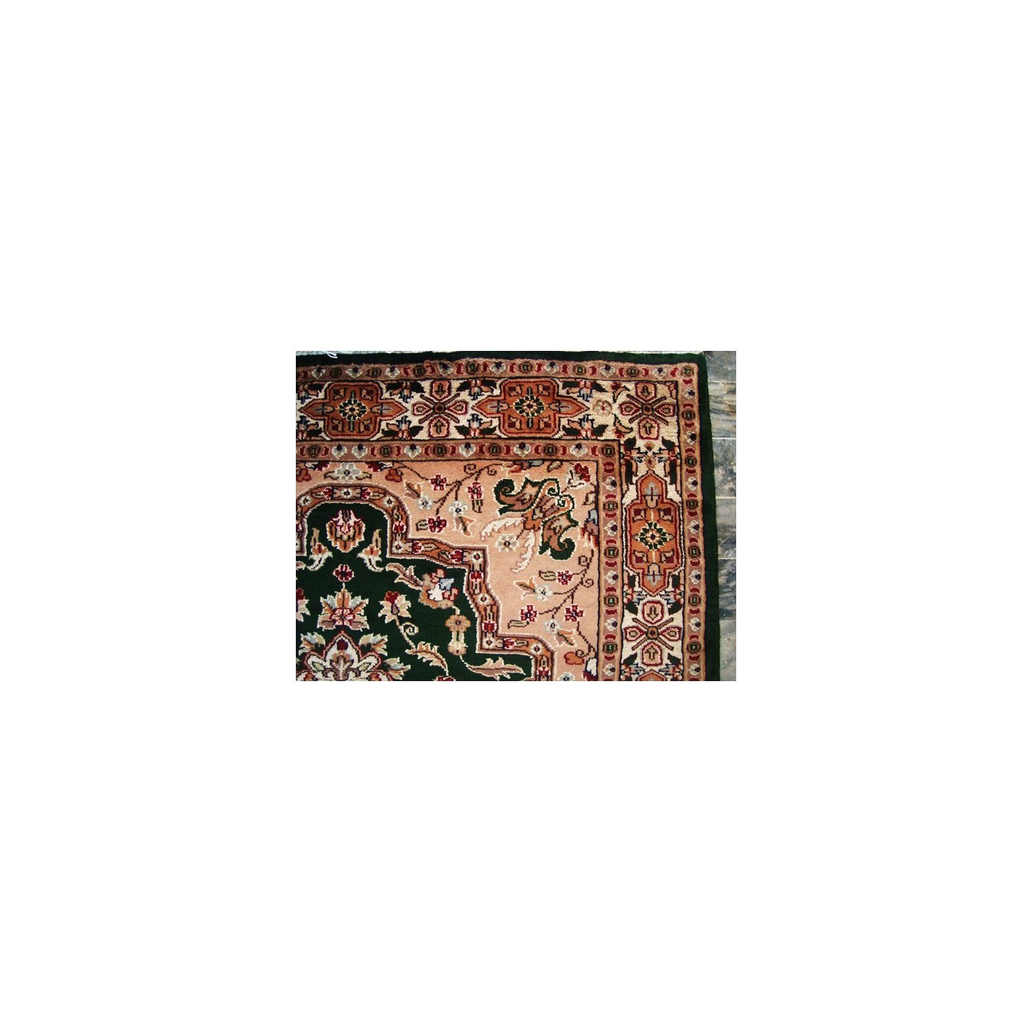 Royal Green Kasha Floral Medallion Hand Knotted Area Rug Wool Silk Carpet'