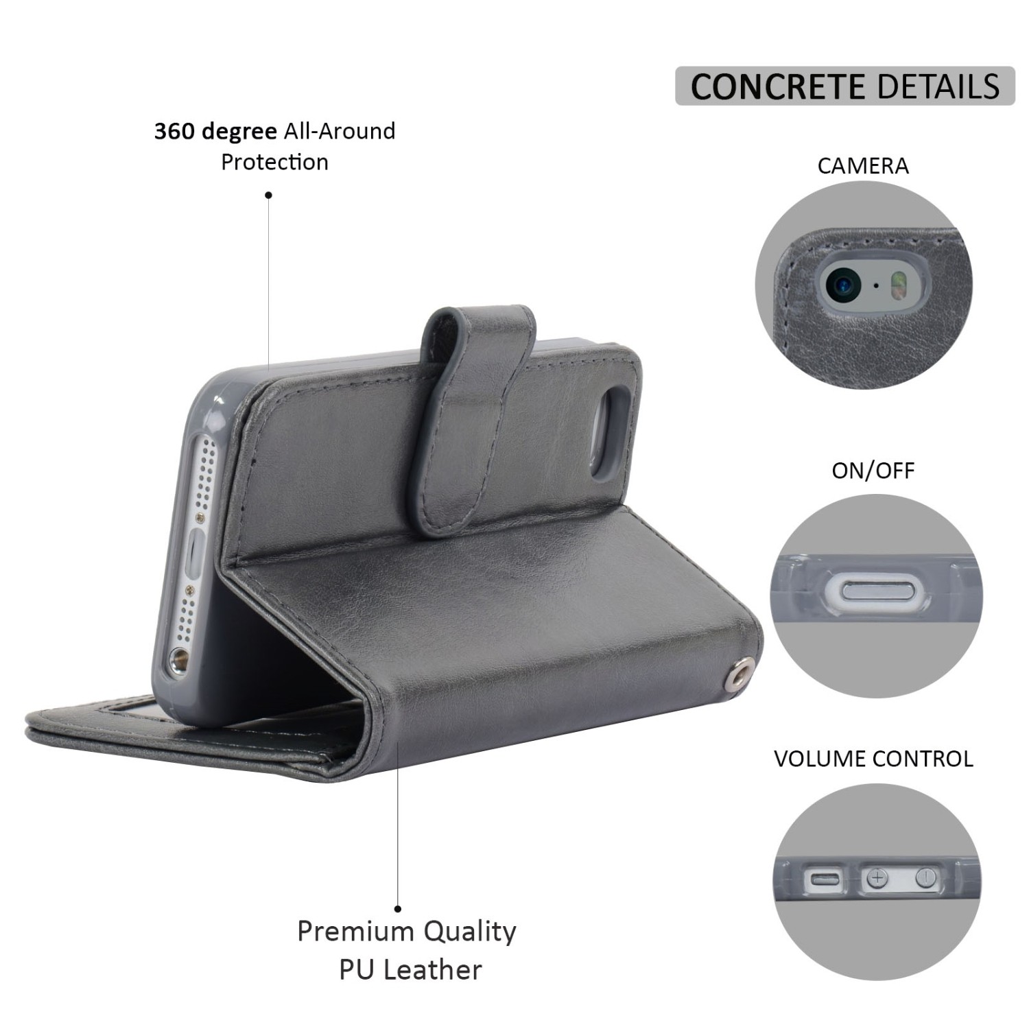 Navor Folio Case for iPhone 5S;iPhone 5 - Gray