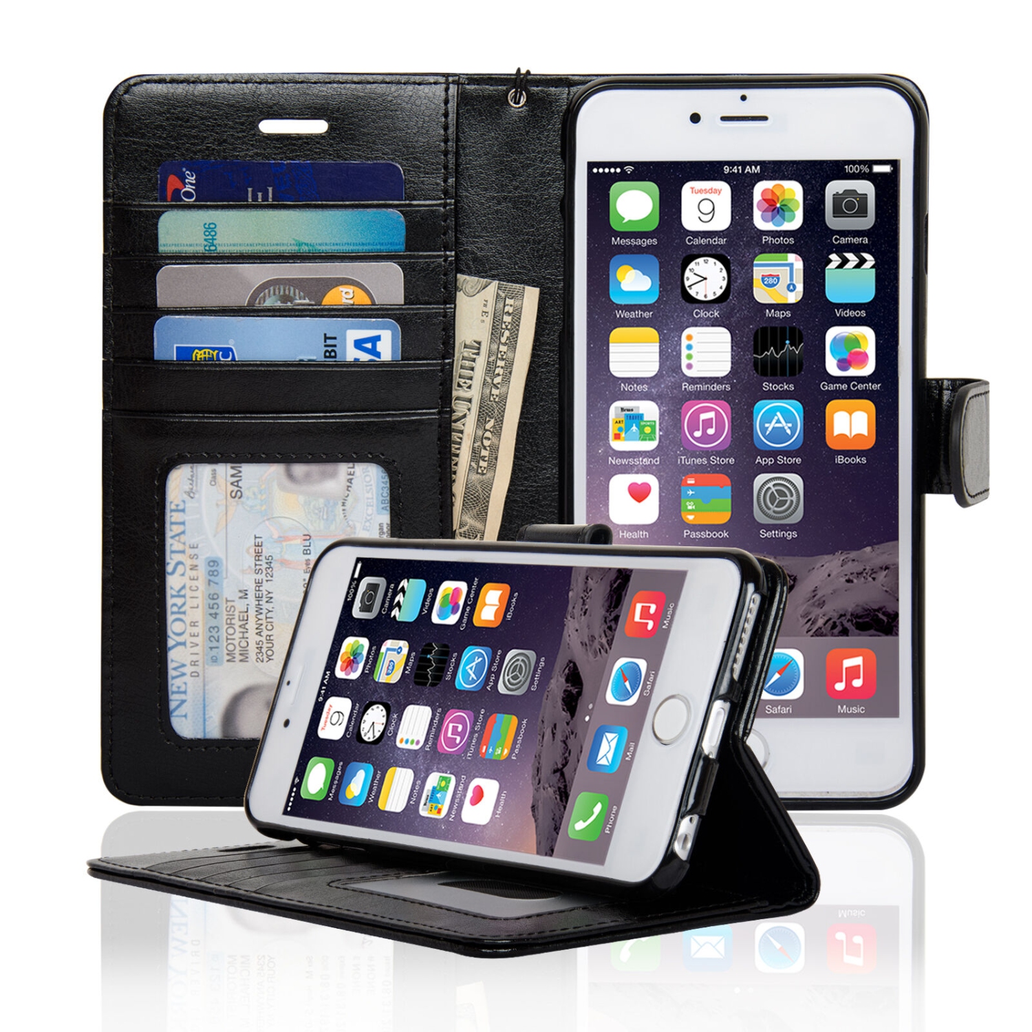 For Apple iPhone 6s Plus/6 Plus Wallet Case-Magnetic Detachable Cover, Car Mount