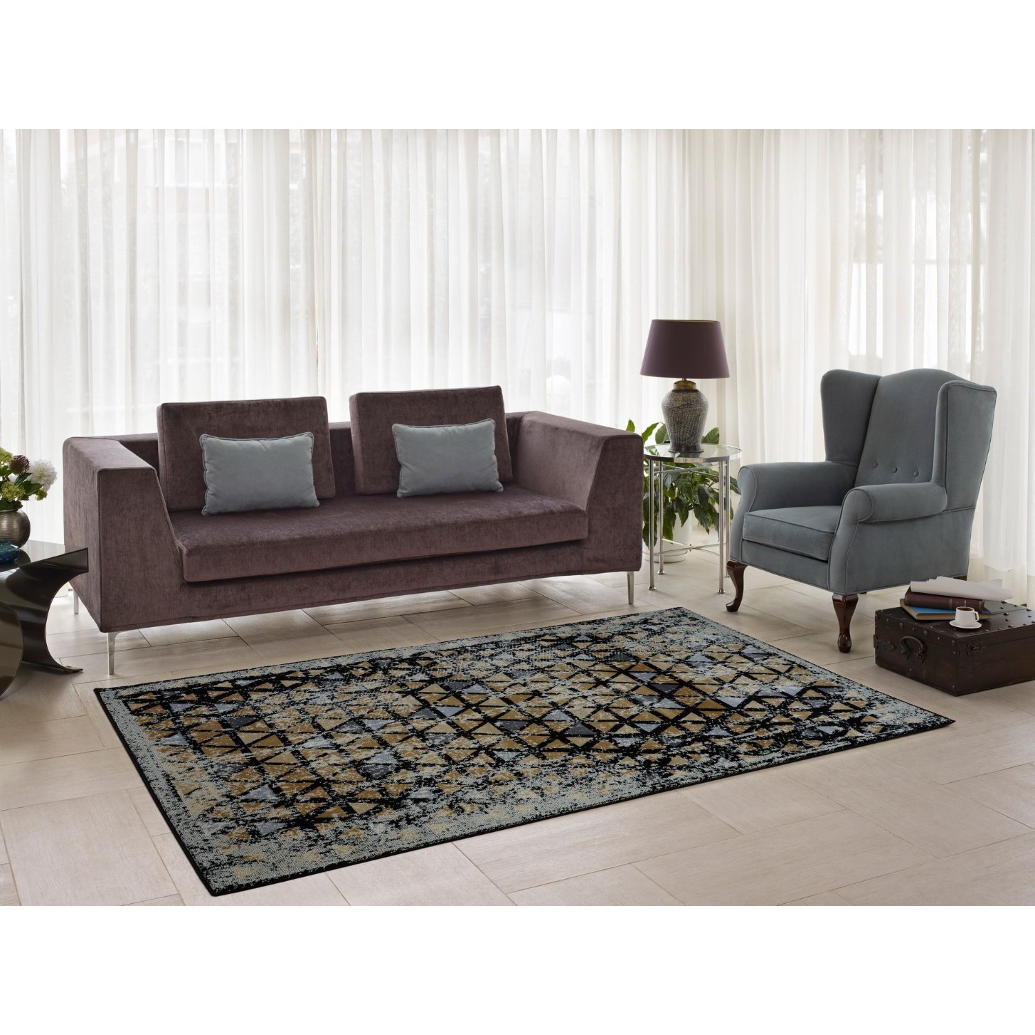 Ladole Rugs Diamonds Modern Geometric Area Rug Carpet in Grey and Gold, 5x8