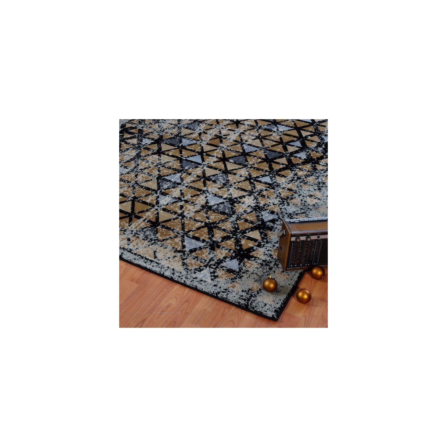 Ladole Rugs Diamonds Modern Geometric Area Rug Carpet in Grey and Gold, 5x8