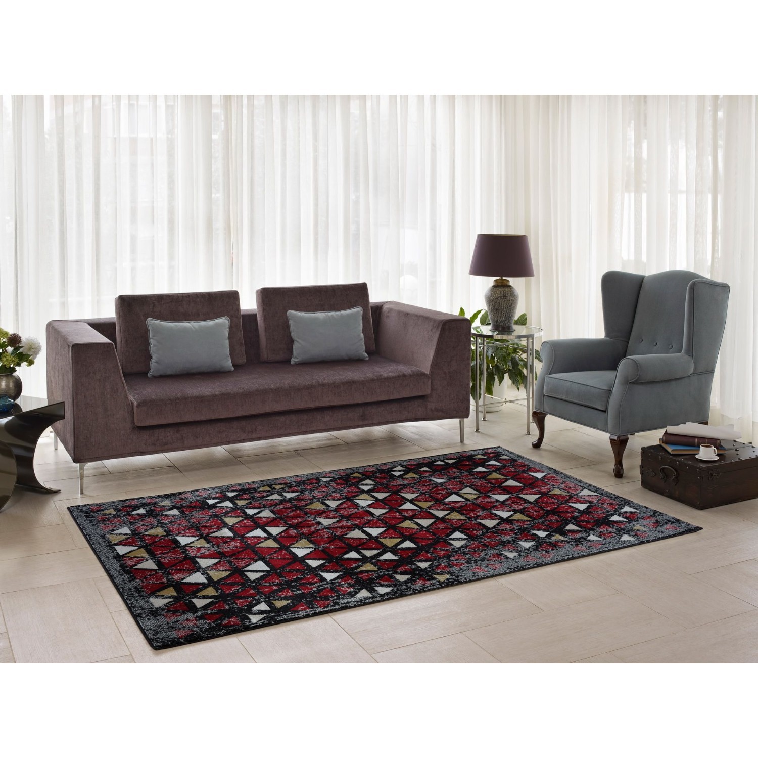 LA Dole Diamond Currant 5'2" x 7'5" Area Rug - Red