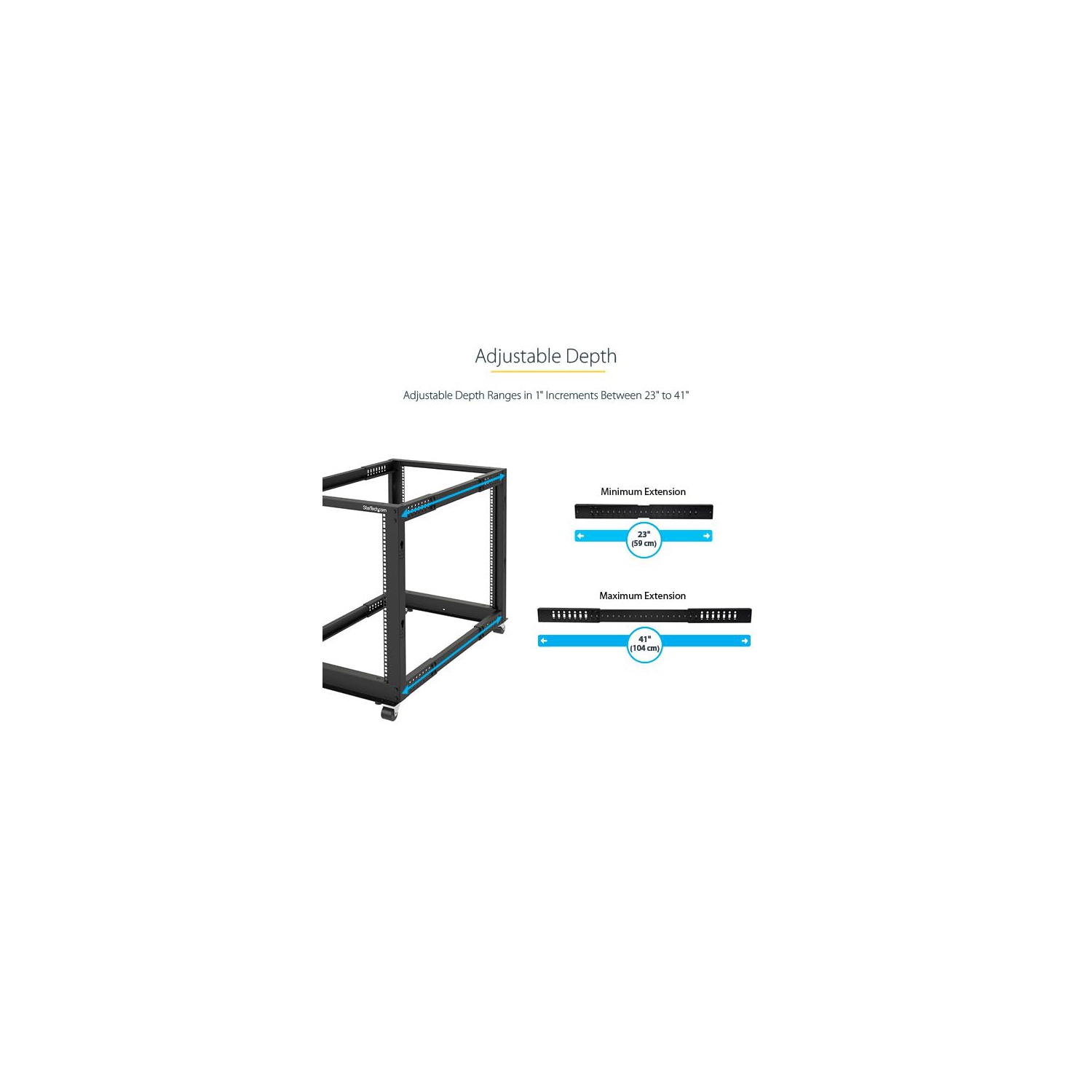 Bâti de serveur à 4 montants à profondeur réglable 25U de StarTech avec roulettes