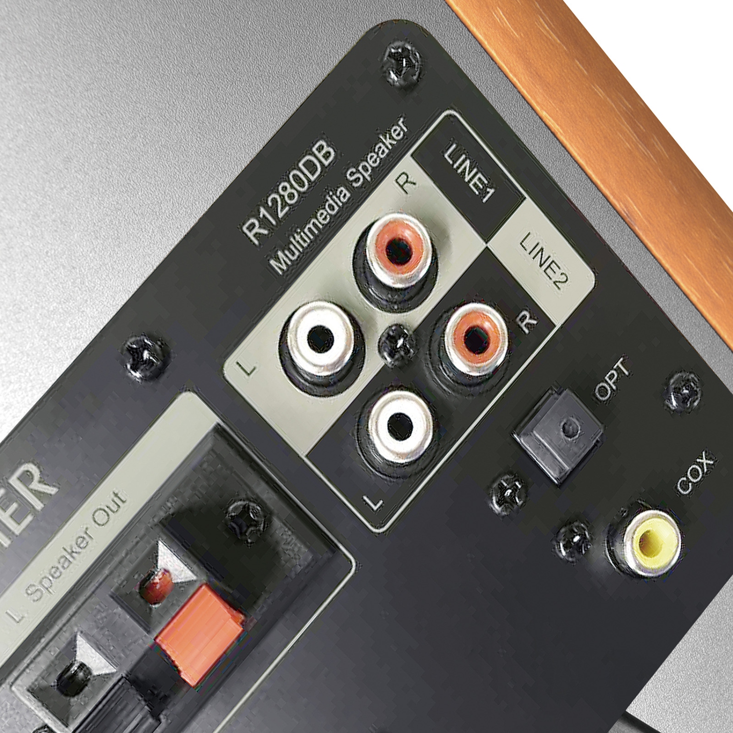 Haut-parleurs d'étagère Bluetooth amplifiés R1280&nbsp;DB d'Edifier - Entrée optique - bois