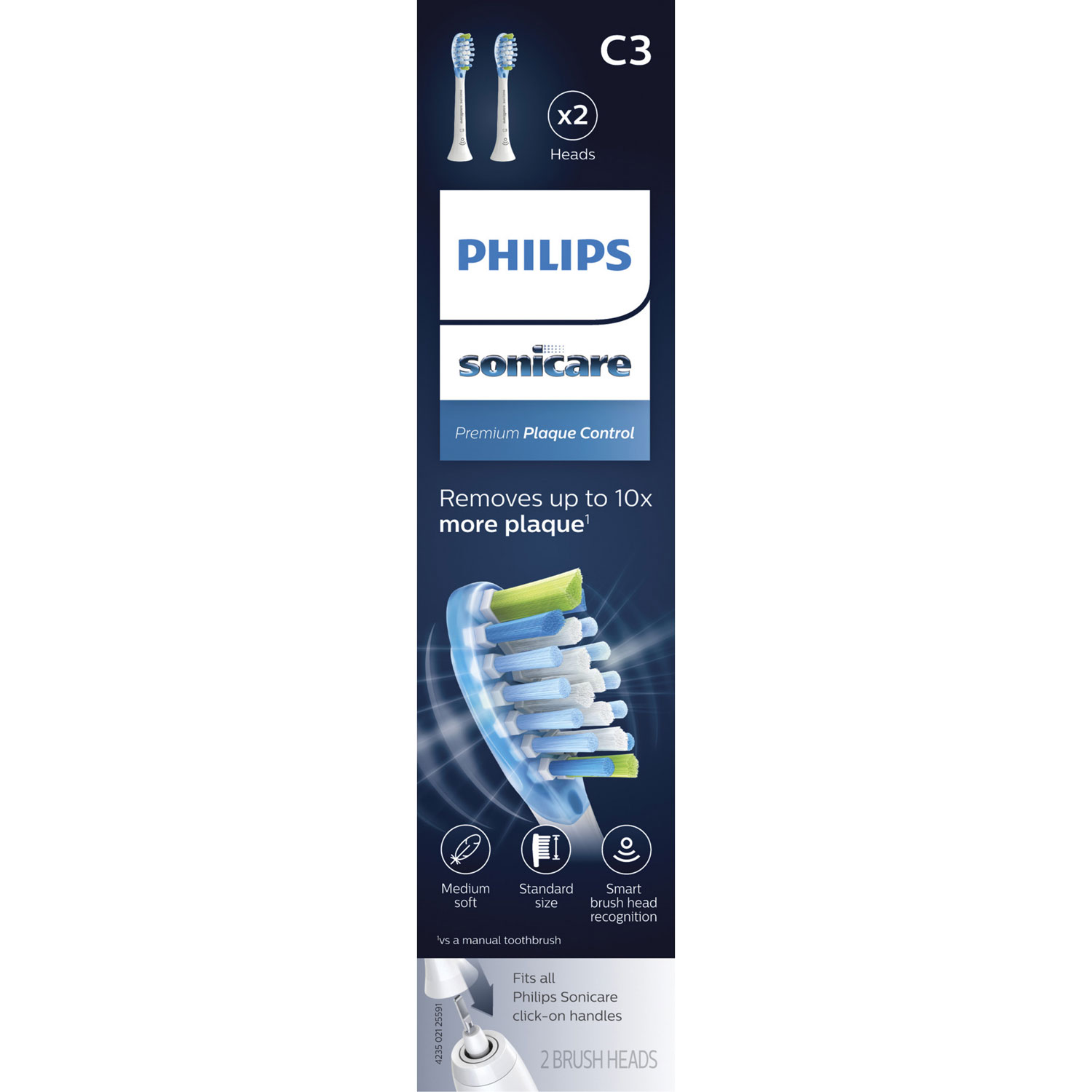 Têtes de rechange de brosse à dents Sonicare Premium Plaque Control de Philips - Paquet de 2 - Blanc