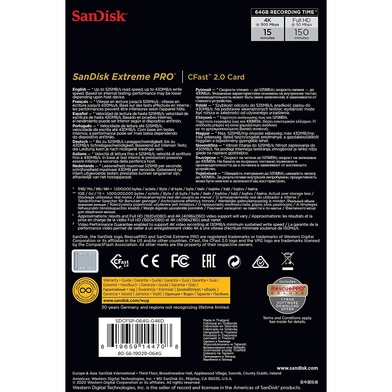 Sandisk 64GB Extreme PRO CFast 2.0 Memory Card