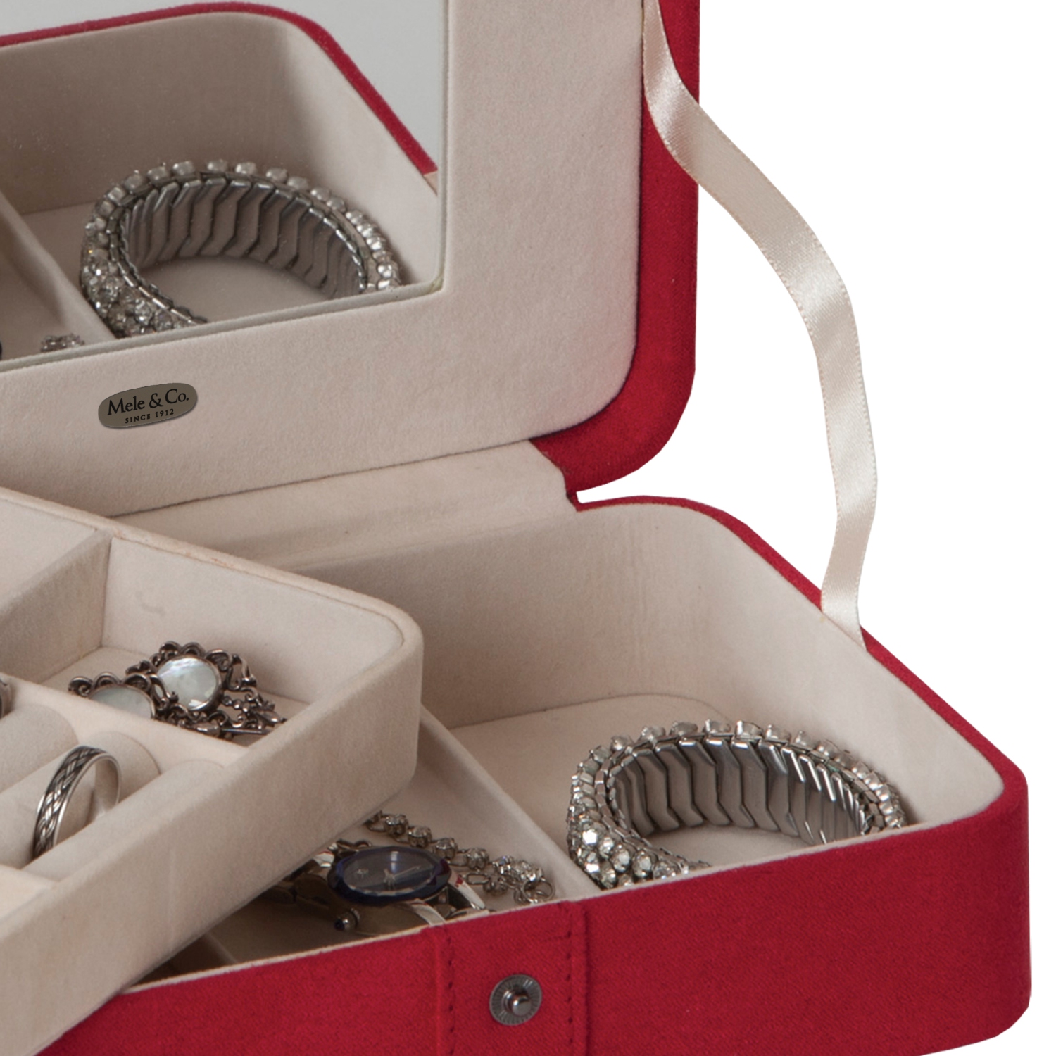 Mele & Co 0057322M Giana Plush Fabric Jewelry Box with Lift Out Tray in Red