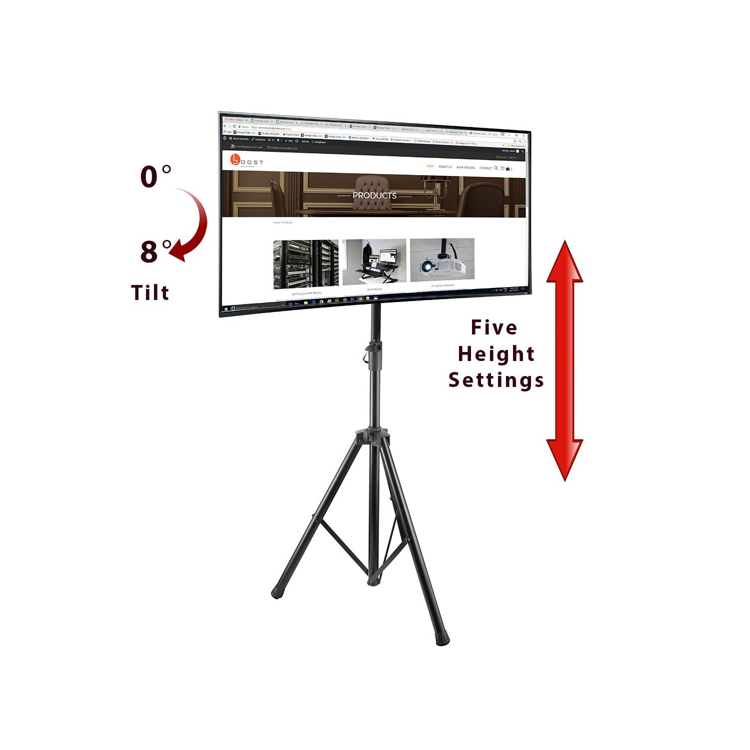 Support mobile inclinable AVT-3770T de Boost Industries avec trépied portatif pour écrans de 37 à 70 po