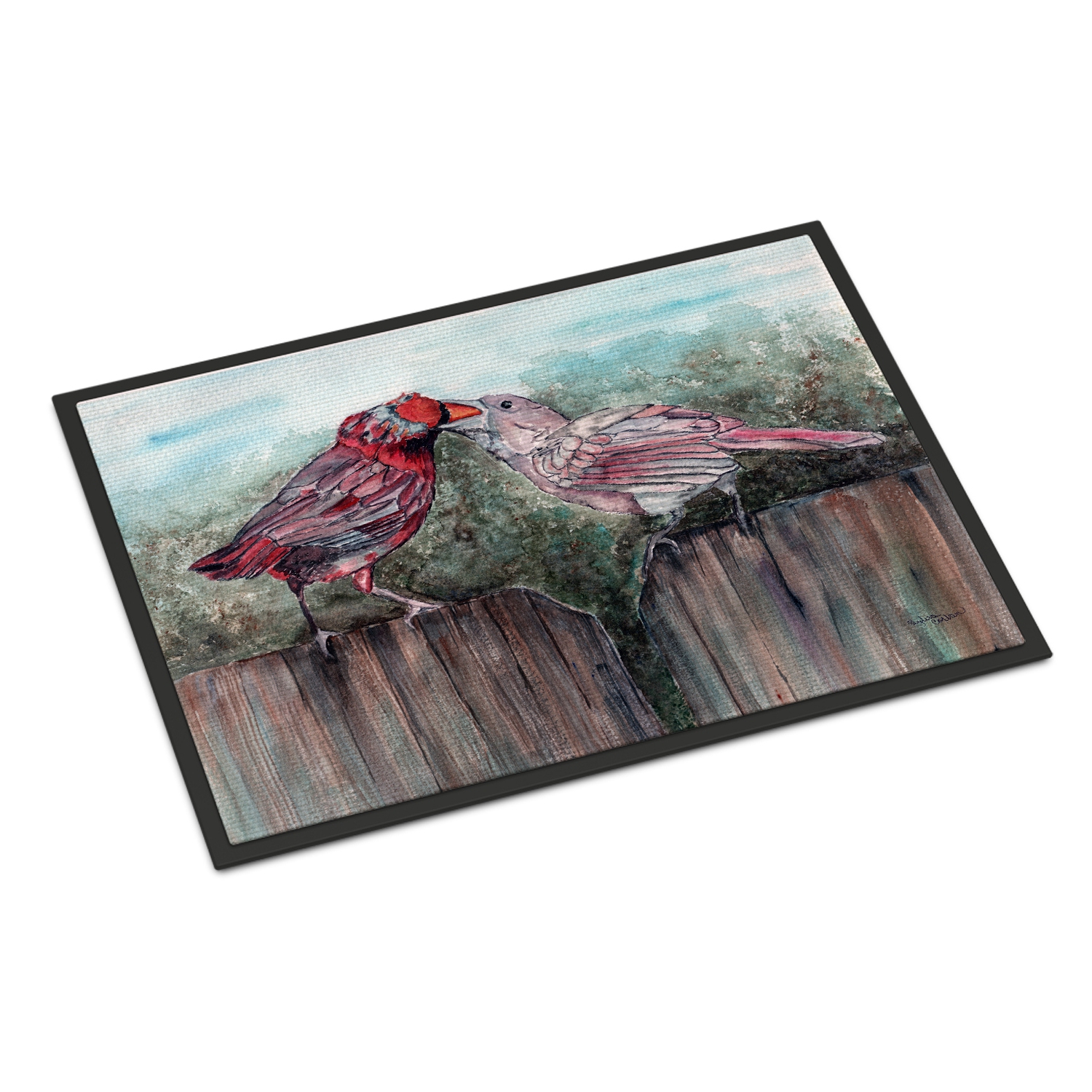 Carolines Treasures 8981MAT Red Bird Feeding Indoor or Outdoor Mat 18 x 27 in.