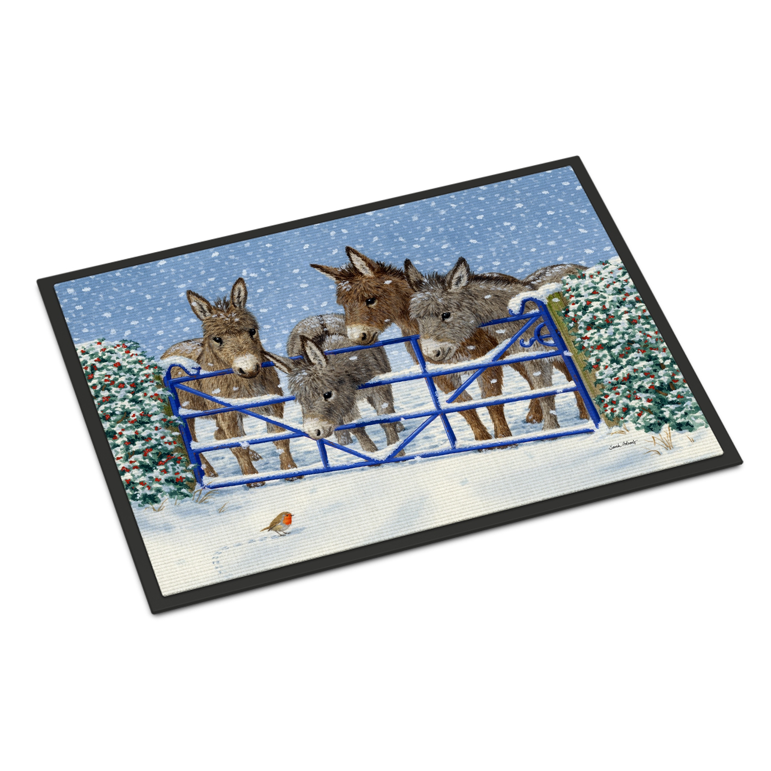 Carolines Treasures ASA2210MAT Donkeys & Robin at the Fence Indoor or Outdoor Mat 18 x 27