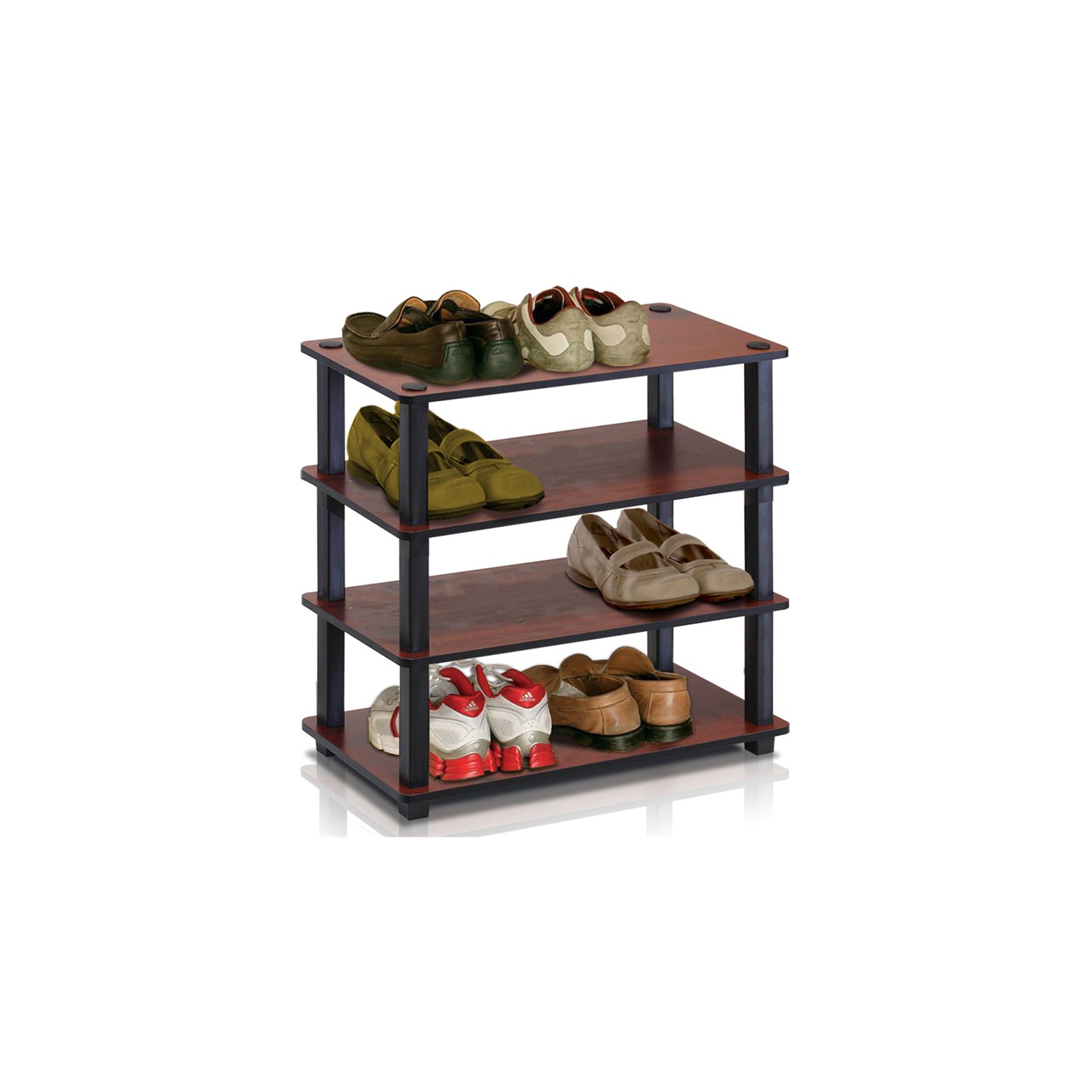 Furinno Turn-S-Tube 4-Tier Shoe Rack Dark Cherry & Black - 22.25 x 23.6 x 11.6 in.