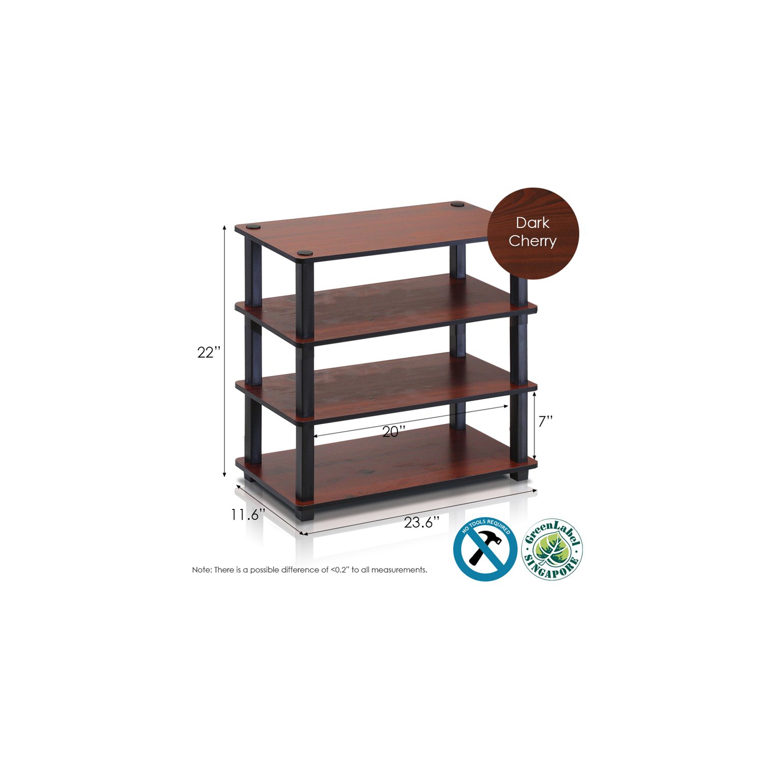 Furinno Turn-S-Tube 4-Tier Shoe Rack Dark Cherry & Black - 22.25 x 23.6 x 11.6 in.