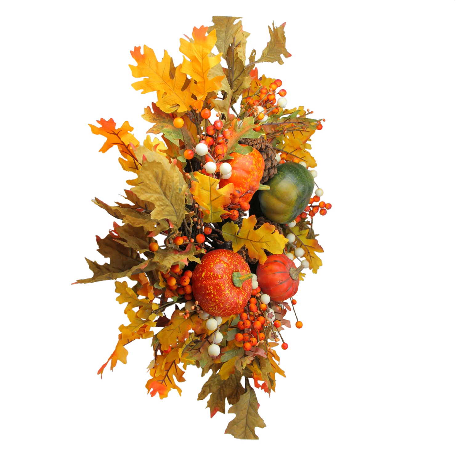 NorthLight 24 in. Autumn Harvest Decorative Artificial Fall Leaves Pinecones Pumpkins & Berries Wreath - Unlit