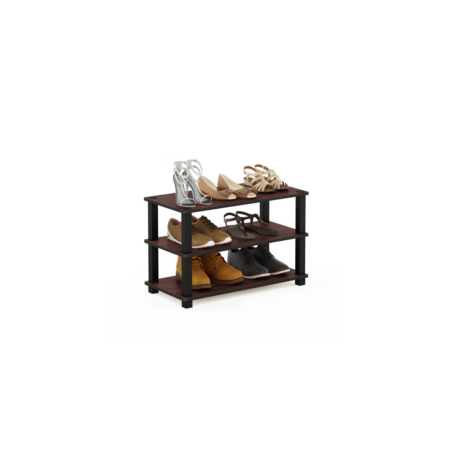 Furinno Turn-S-Tube 3-Tier Shoe Rack Dark Cherry & Black - 15.4 x 23.6 x 11.6 in.