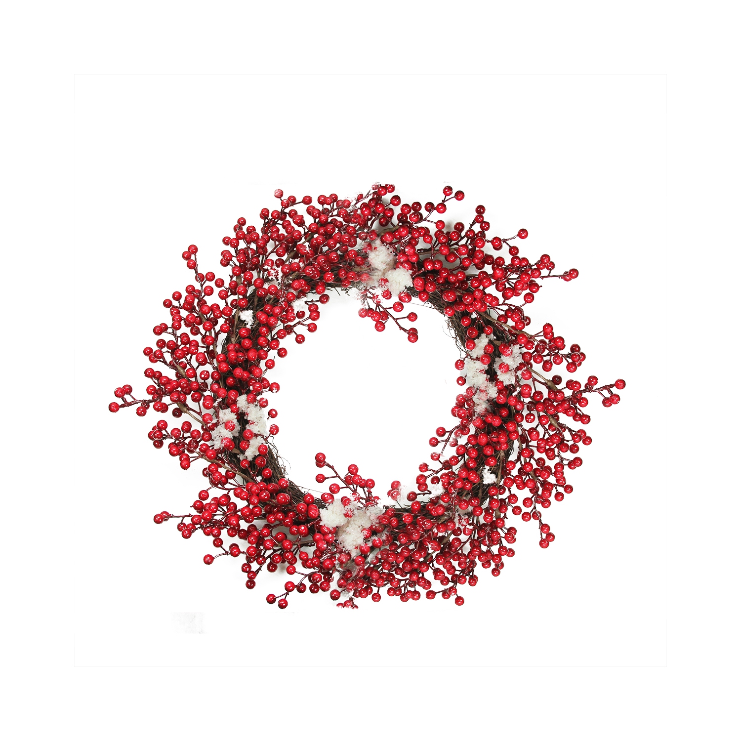 NorthLight 18 in. Decorative Artificial Red Berry Christmas Wreath with Frosted Accents - Unlit