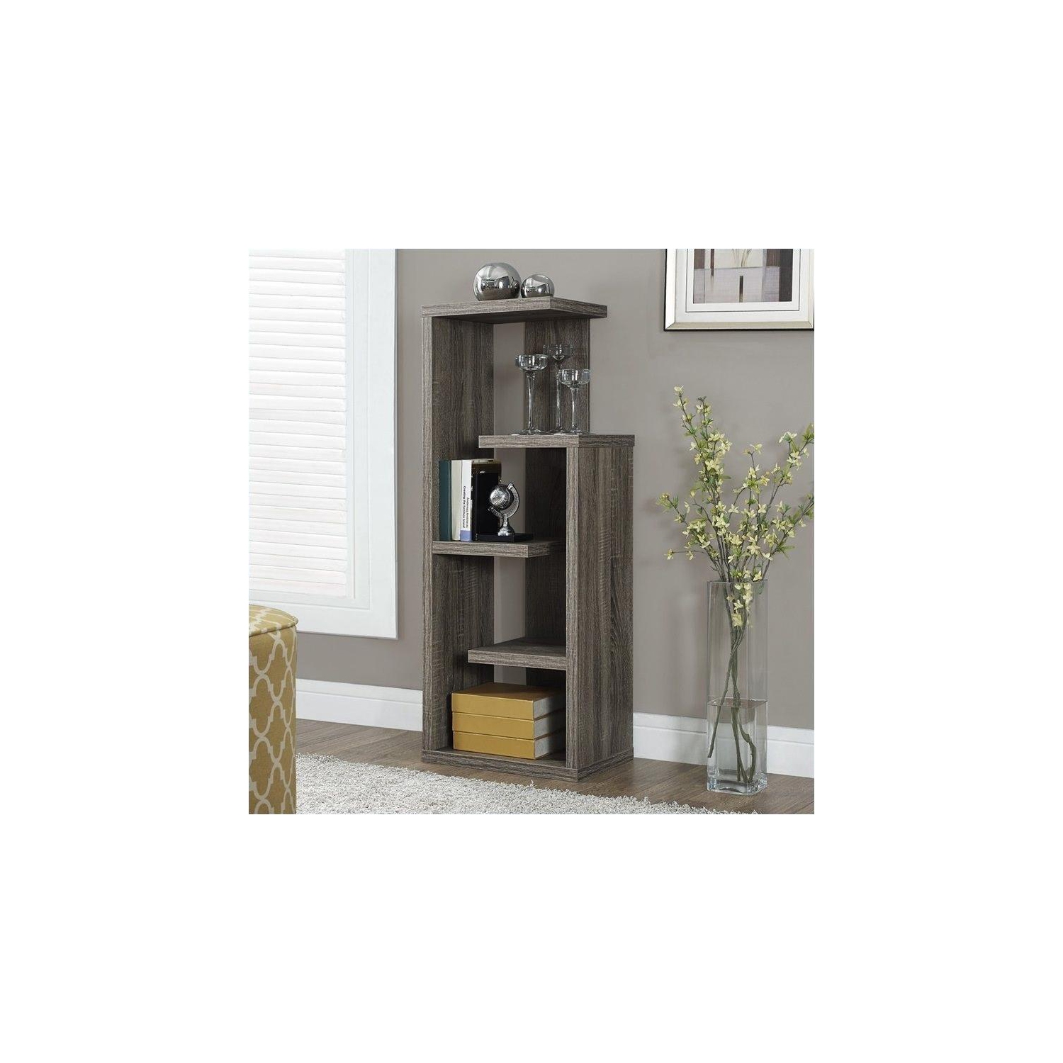 Étagère bibliothèque à 4 niveaux de 48 haut., fini brun stratifié pour chambre à coucher