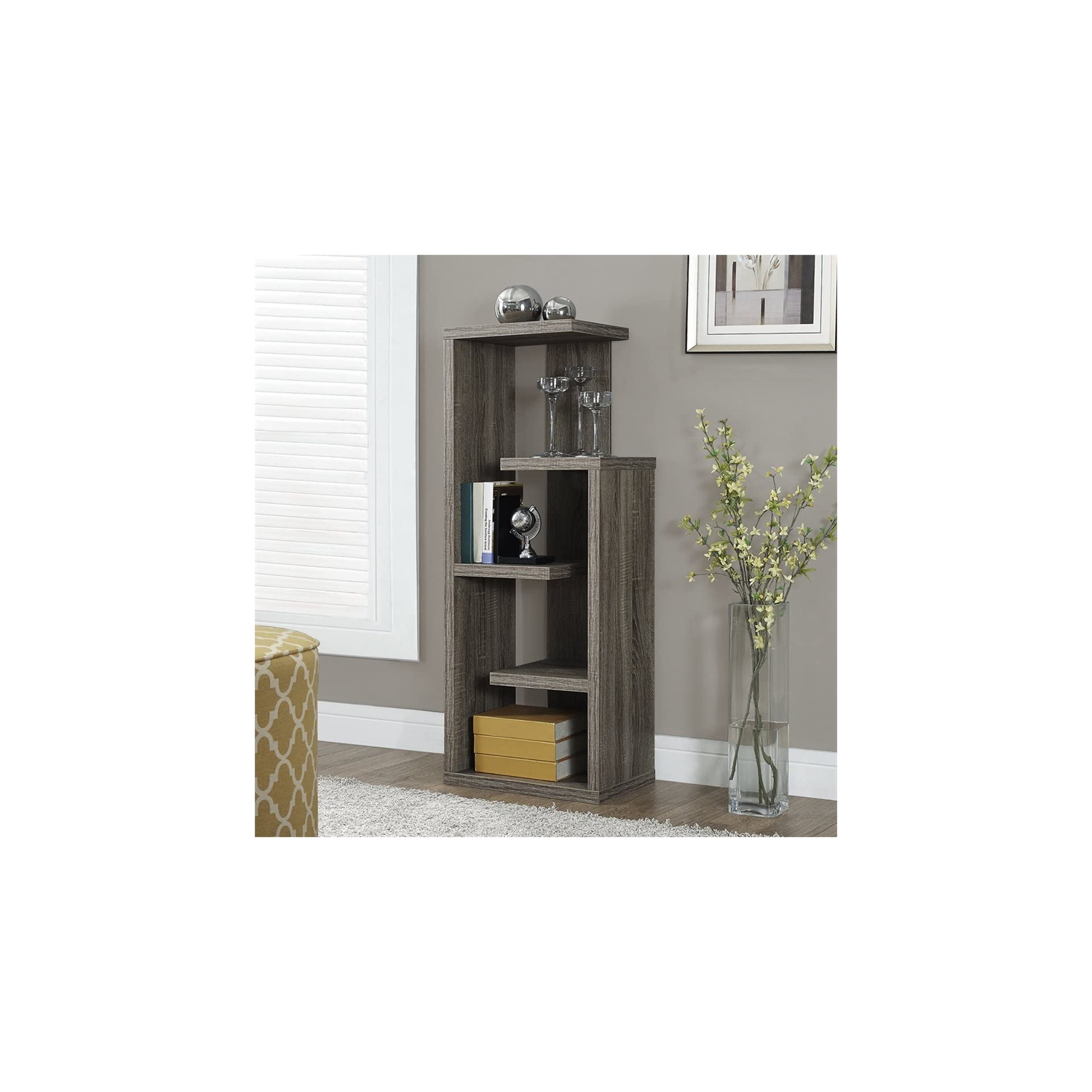 Étagère bibliothèque à 4 niveaux de 48 haut., fini brun stratifié pour chambre à coucher