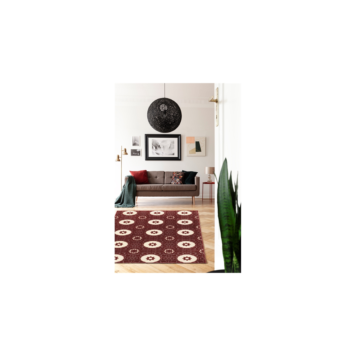 Linon RUGPA1358 5 ft. 3 in. x 7 ft. 6 in. Prisma Karma Indoor Area Rug - Red