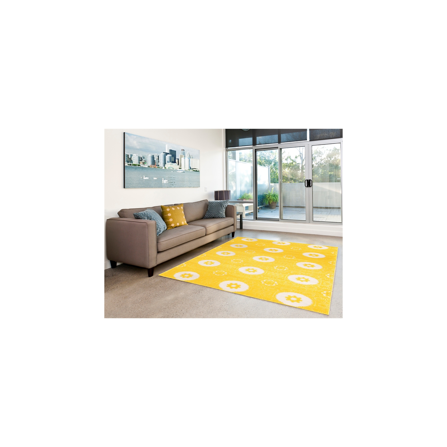 Linon RUGPA1458 5 ft. 3 in. x Prisma Karma Indoor Area Rug - Yellow
