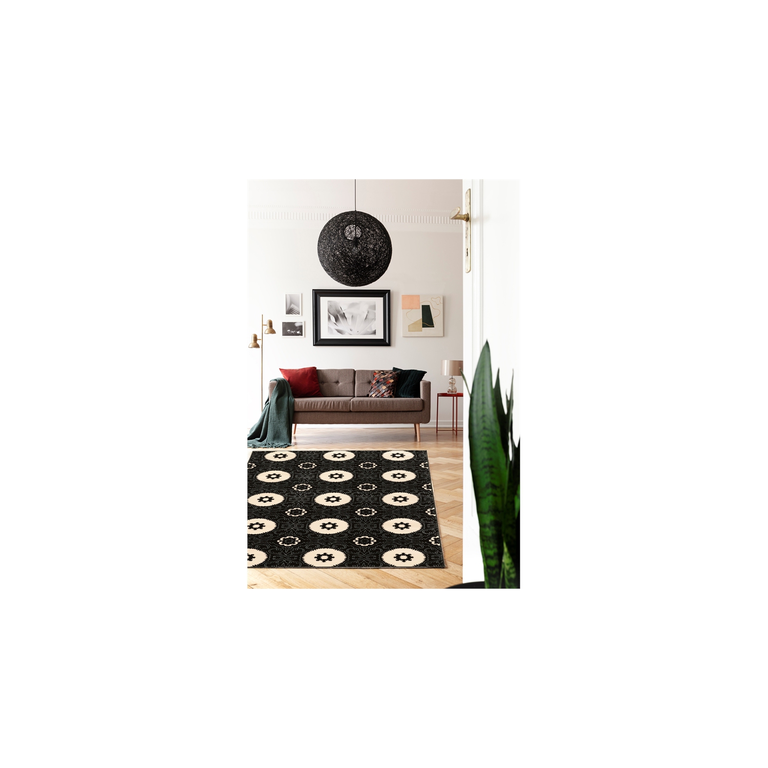 Linon RUGPA1658 5 ft. 3 in. x 7 ft. 6 in. Prisma Karma Indoor Area Rug - Black