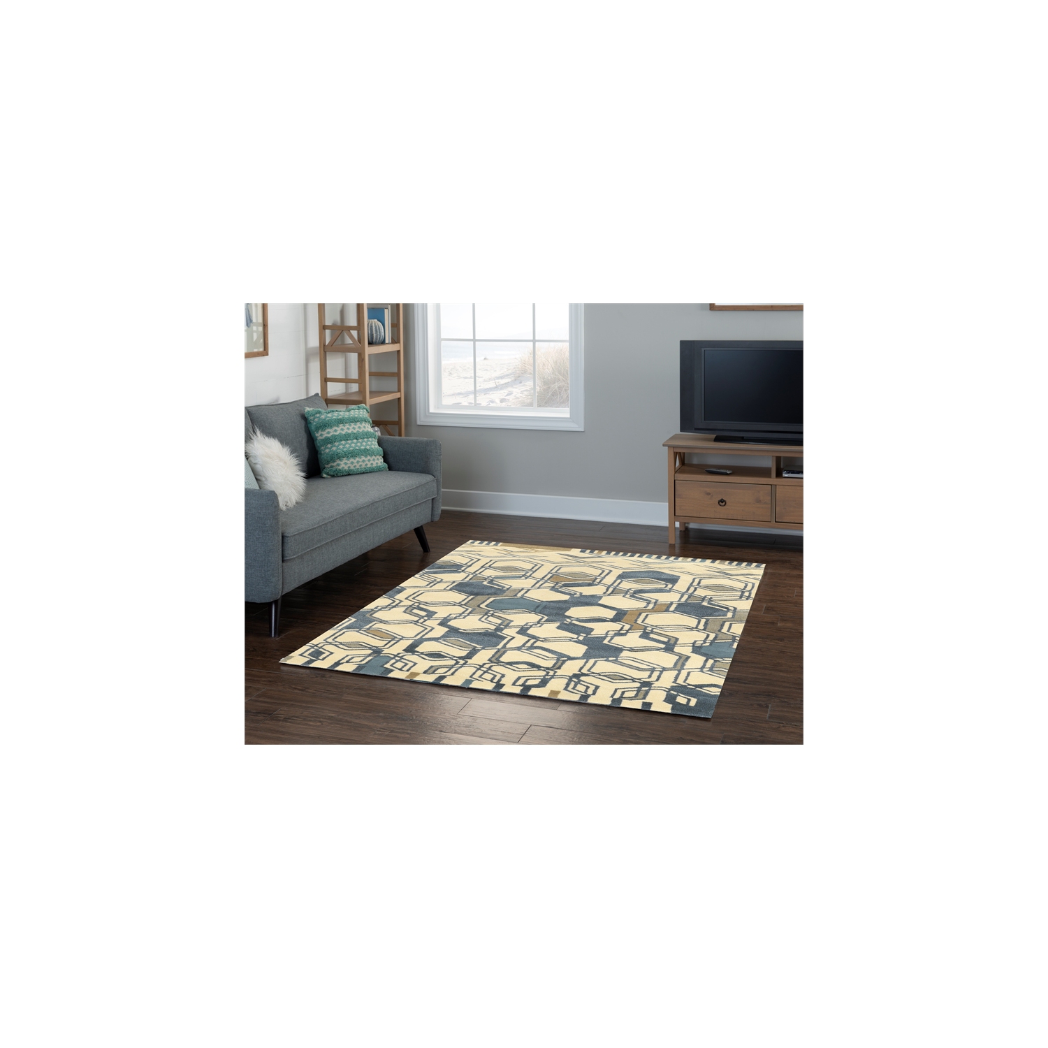 Linon RUGAE1058 5 x 8 ft. Aspire Wool Triangle Rug - Ivory & Grey