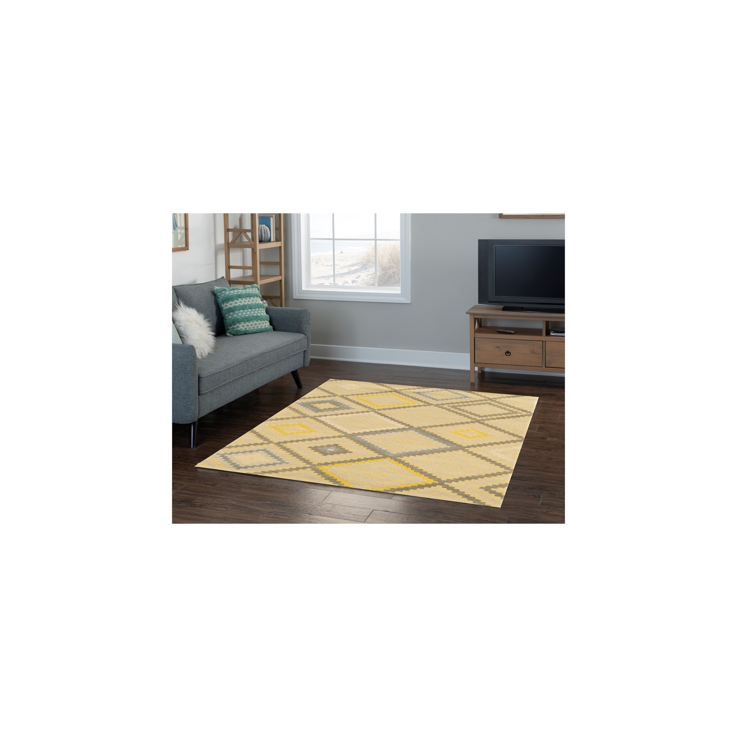 Linon RUGAE0758 5 x 8 ft. Aspire Wool Stitch Rug - Natural & Grey