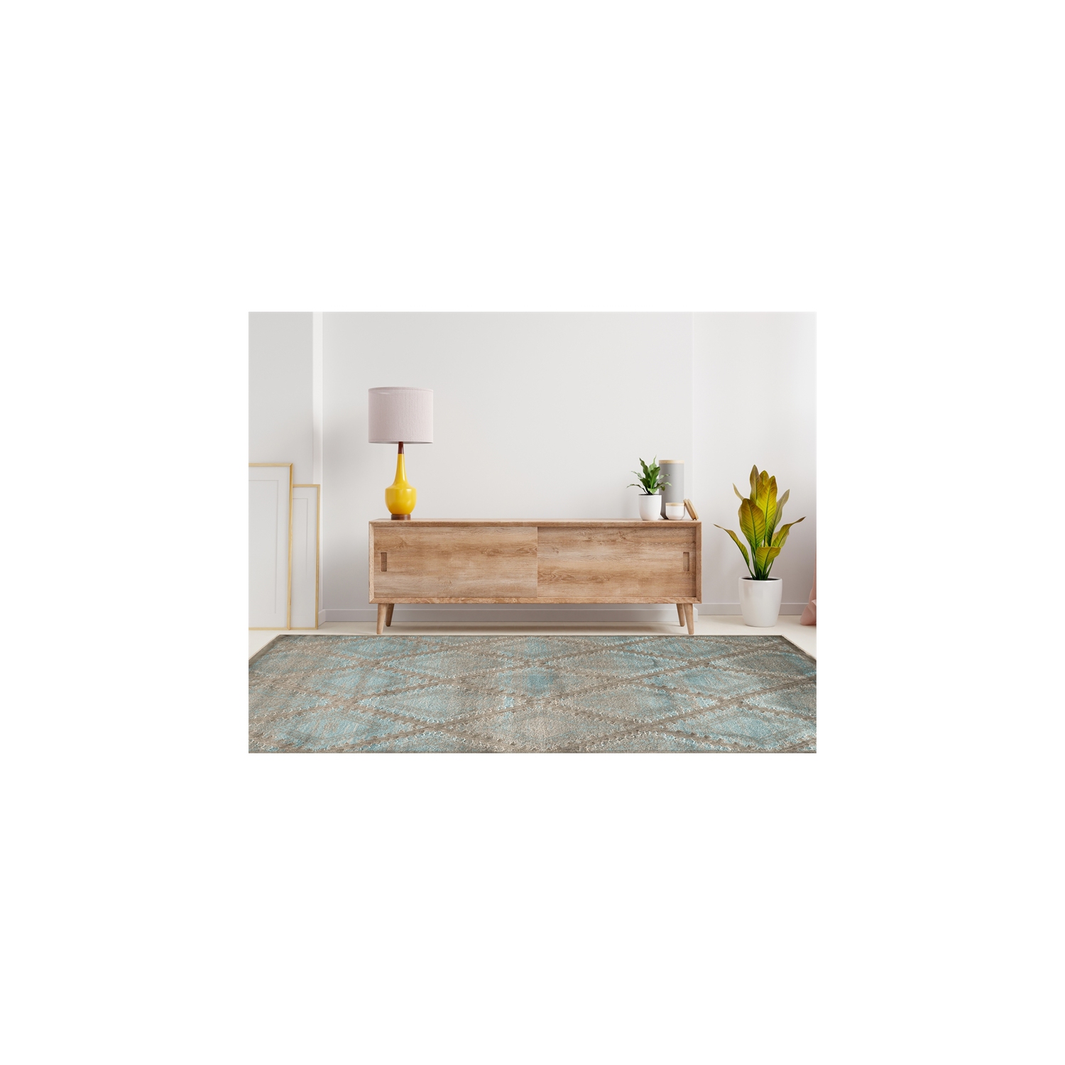 Linon RUGPM0881 8 x 11 in. Platinum Santa Fe Indoor Area Rug - Blue & Black