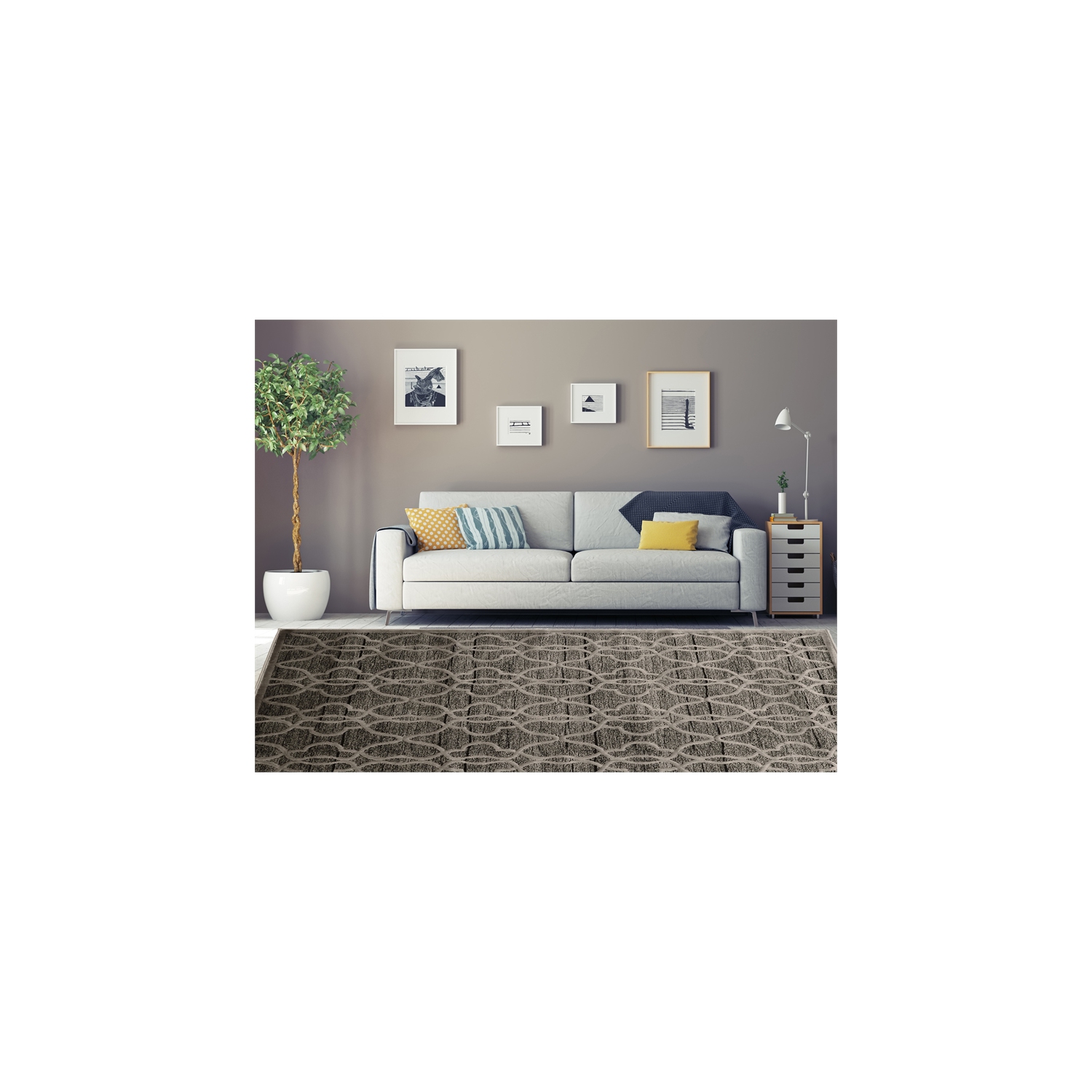 Linon RUGPM2481 8 x 11 in. Platinum Raw Iron Indoor Area Rug - Grey & Black