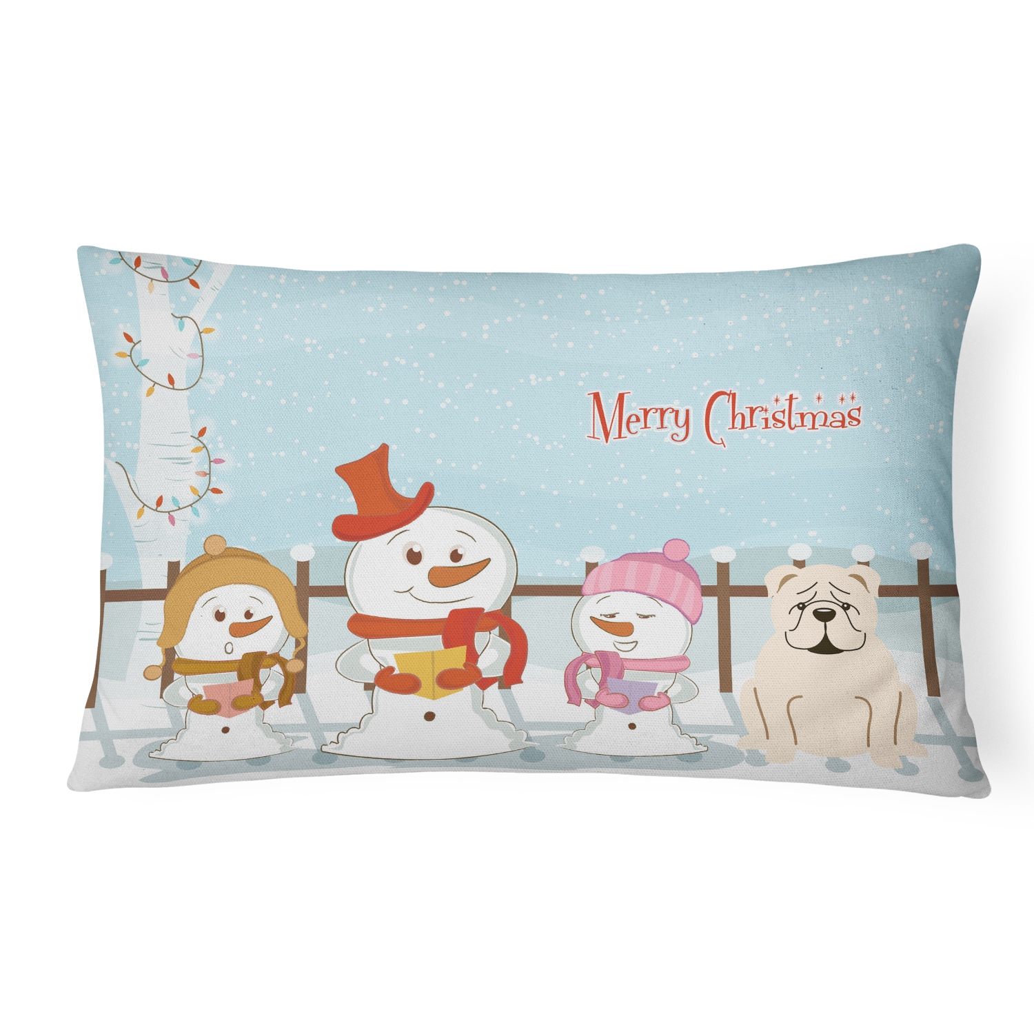 Carolines Treasures BB2454PW1216 Merry Christmas Carolers English Bulldog White Canvas Fabric Decorative Pillow