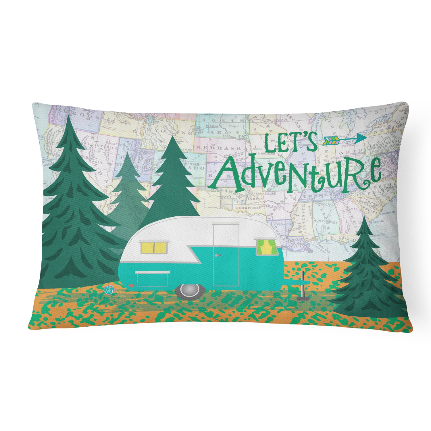 Carolines Treasures VHA3003PW1216 Lets Adventure Glamping Trailer Fabric Decorative Pillow
