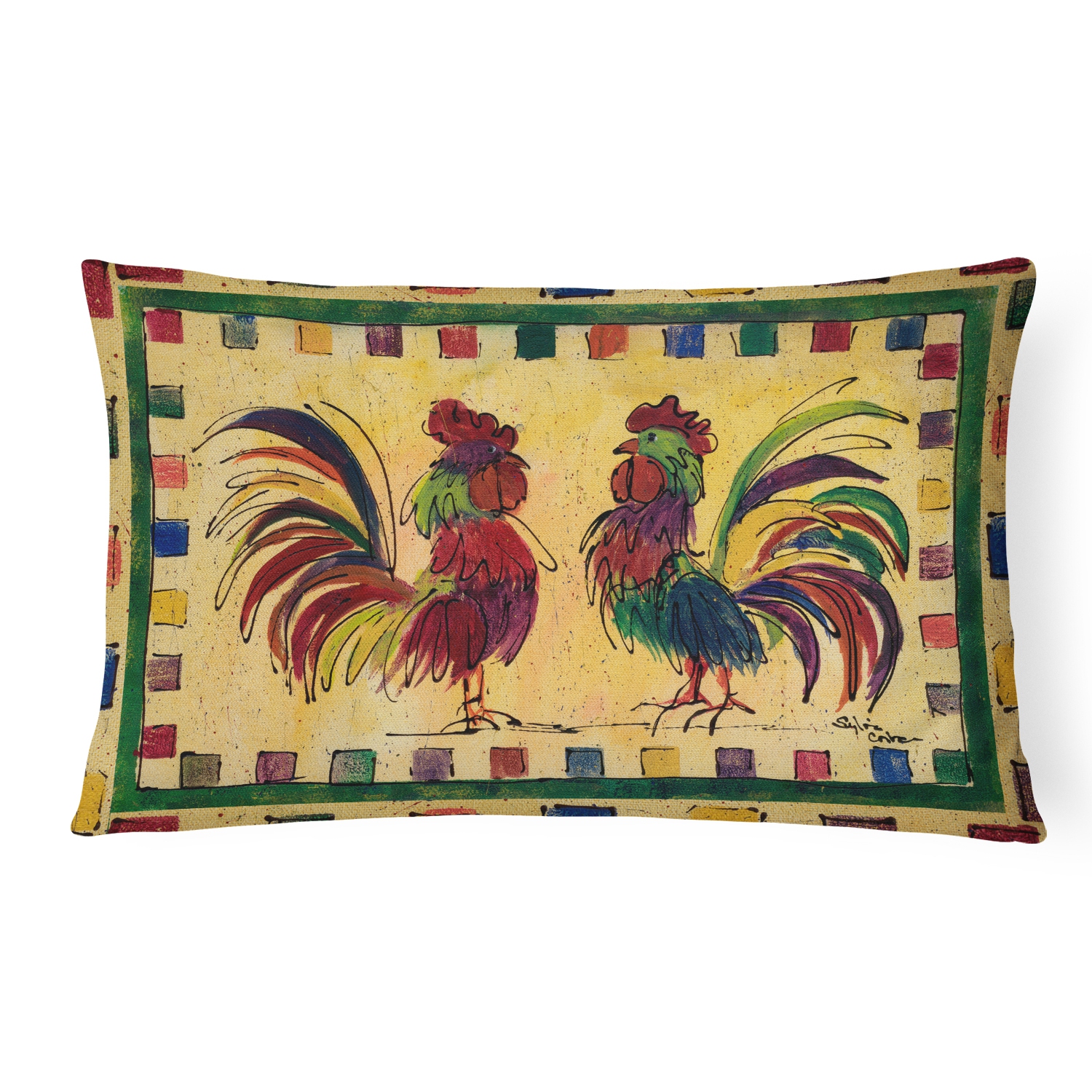 Carolines Treasures 8062PW1216 Bird - Rooster Indoor & Outdoor Decorative Fabric Pillow - 12 x 16 in.