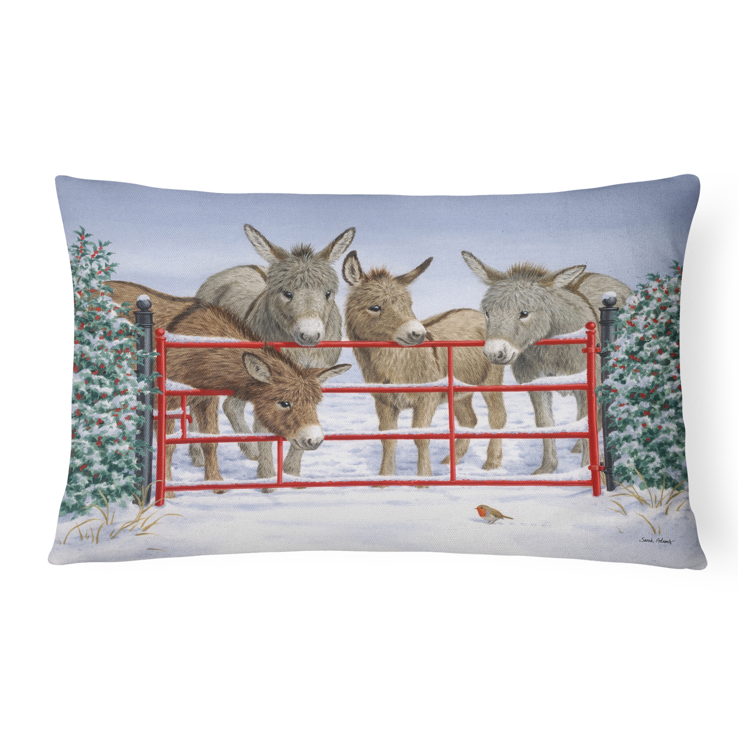 Carolines Treasures ASA2198PW1216 Donkeys & Robin Fabric Decorative Pillow