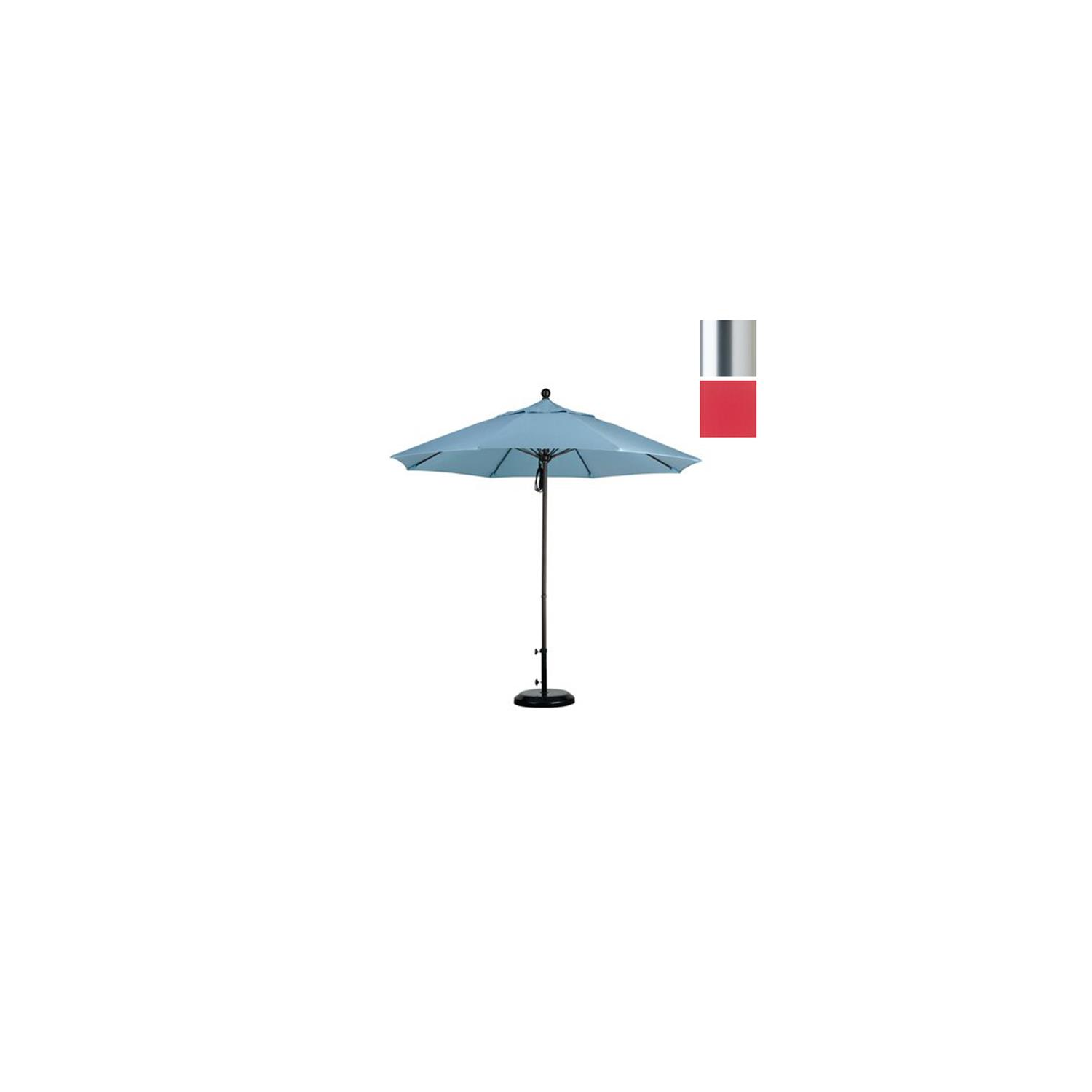 California Umbrella ALTO908002-5403 9 ft. Fiberglass Market Umbrella Pulley Open S Anodized-Sunbrella-Jockey Red