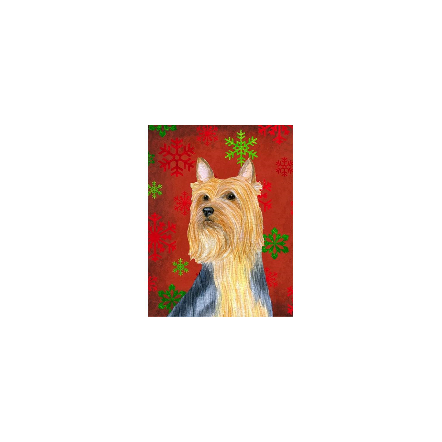 Carolines Treasures LH9316GF 11 x 15 In. Silky Terrier Red Green Snowflake Holiday Christmas Flag Garden Size