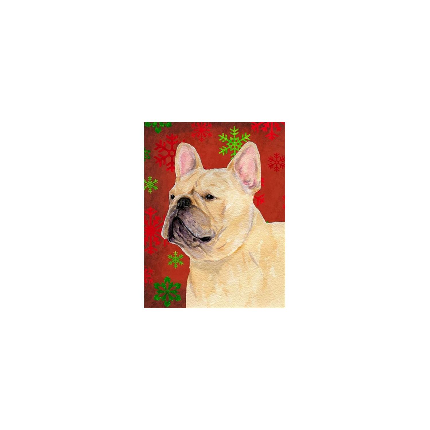 Carolines Treasures SS4692GF 11 x 15 in. French Bulldog Red And Green Snowflakes Holiday Christmas Flag Garden Size