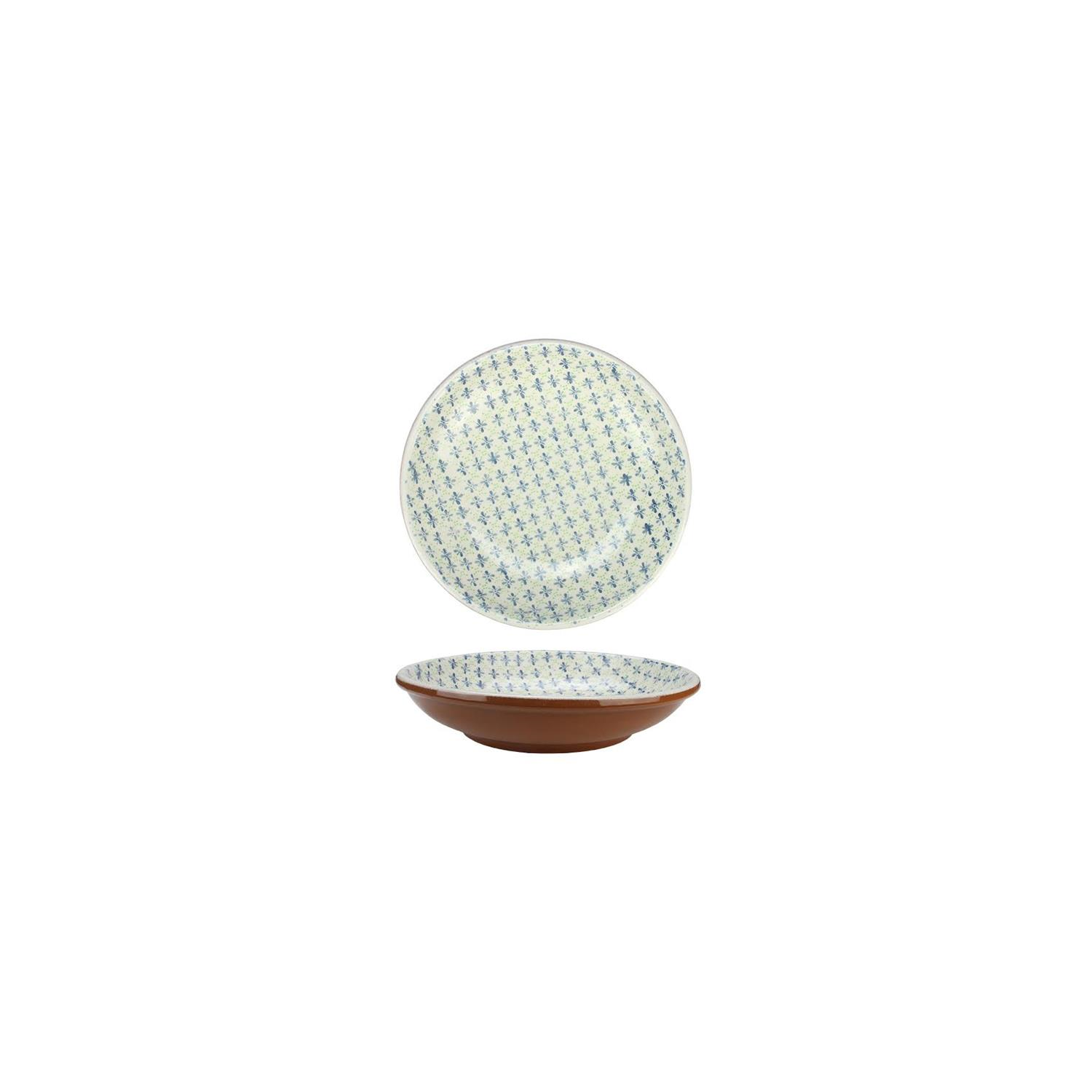 Northlight Seasonal 31522479 French Countryside Decorative Green and Blue Flower Round Terracotta Bowl