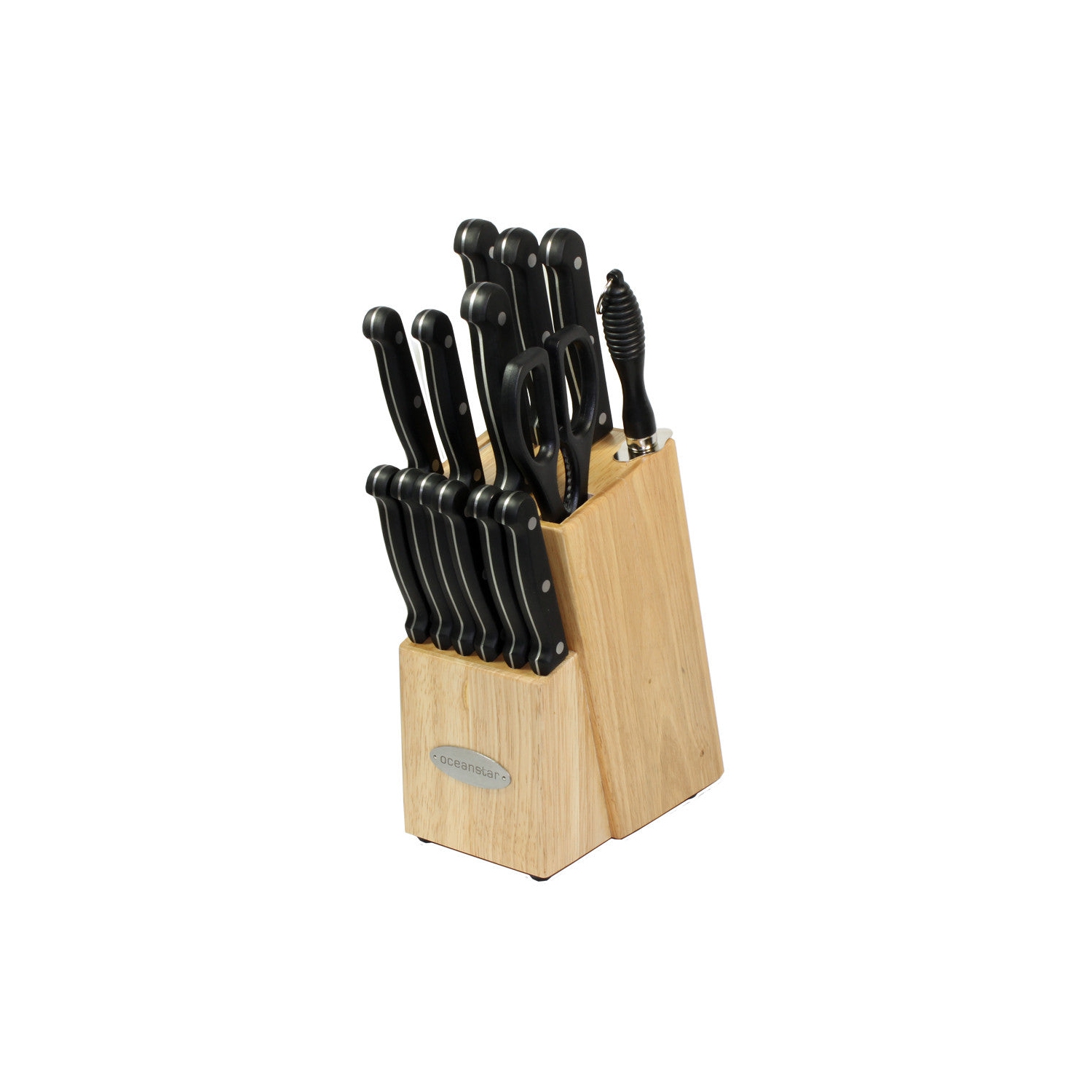 Oceanstar KS1187 Traditional 15-Piece Knife Set with Block Natural