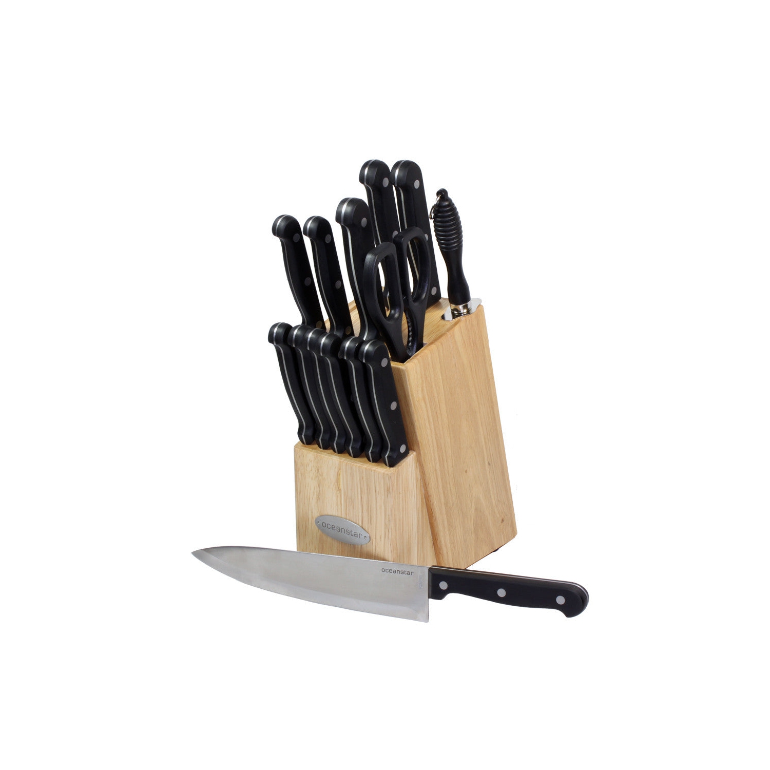 Oceanstar KS1187 Traditional 15-Piece Knife Set with Block Natural