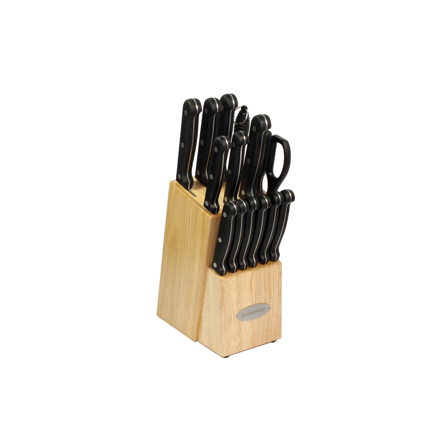 Oceanstar KS1187 Traditional 15-Piece Knife Set with Block Natural