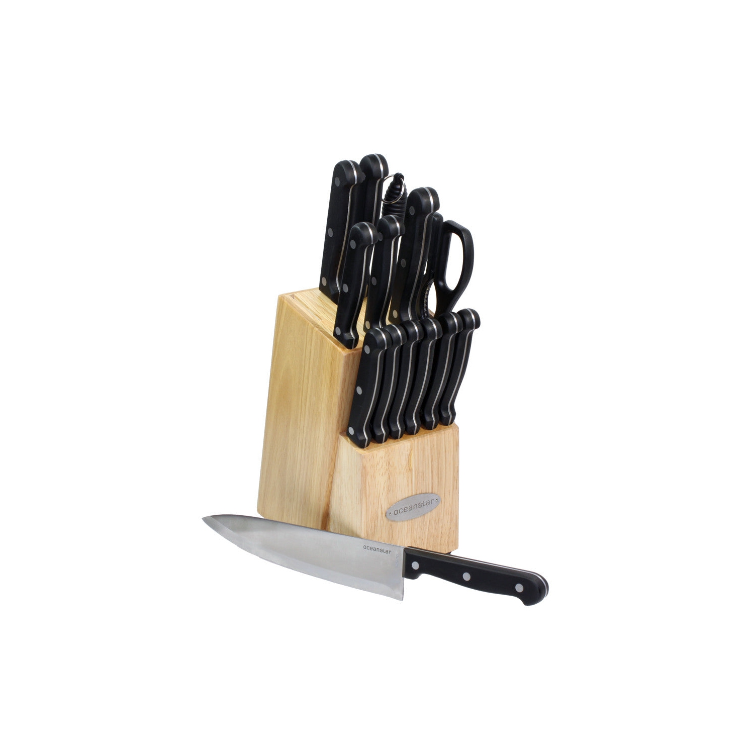 Oceanstar KS1187 Traditional 15-Piece Knife Set with Block Natural