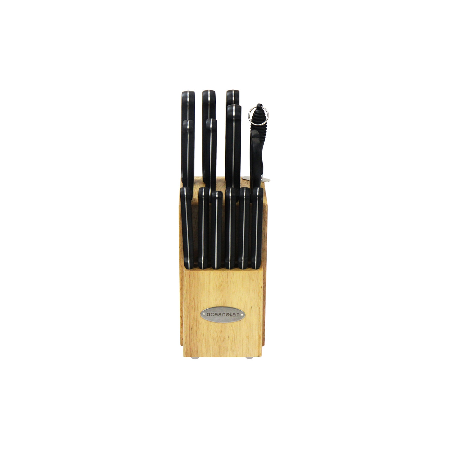 Oceanstar KS1187 Traditional 15-Piece Knife Set with Block Natural