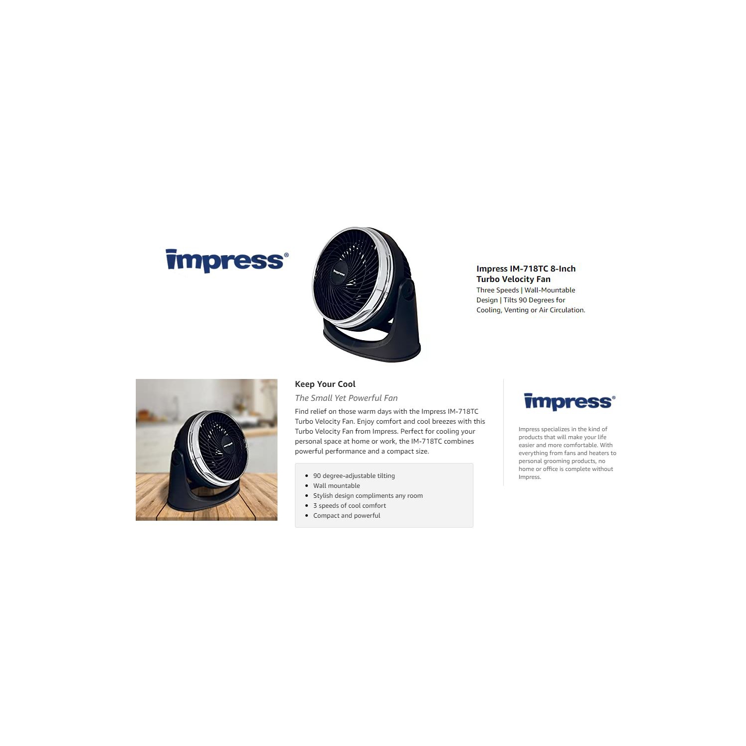 Impress IM-718TC 9 in. Ultra Velocity Fan Black