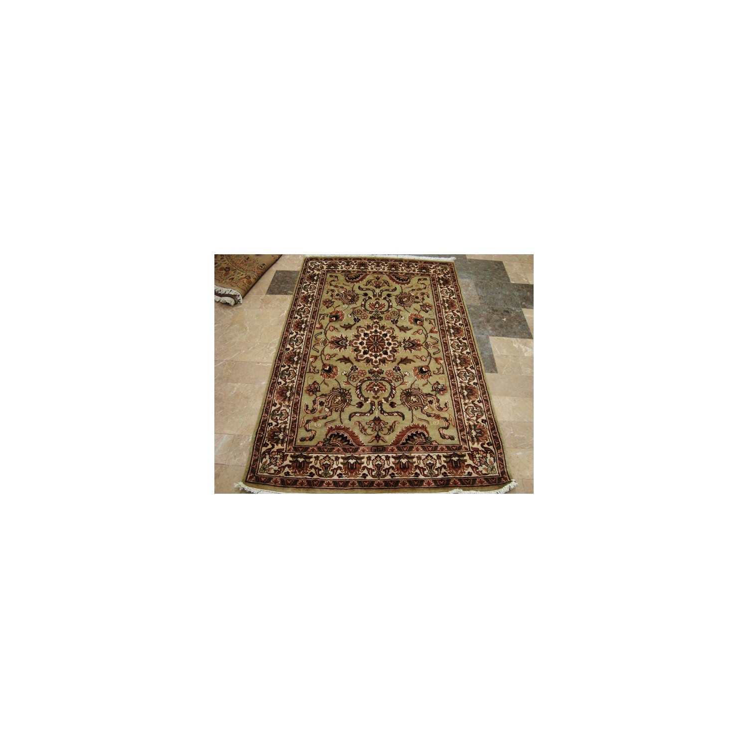 Light Green Ivory Touch Fine Area Rug Hand Knotted Silk Wool Carpet'