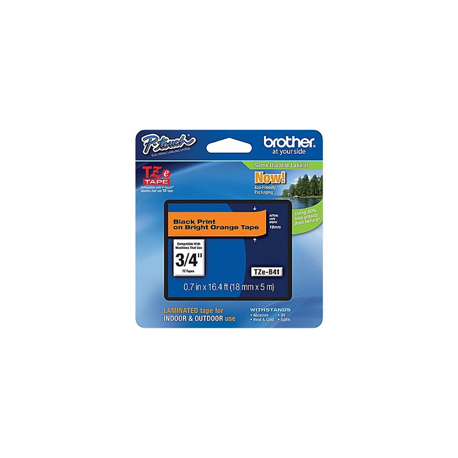 TZEB41 de Brother 18 mm. Ruban laminé noir sur orange fluorescent