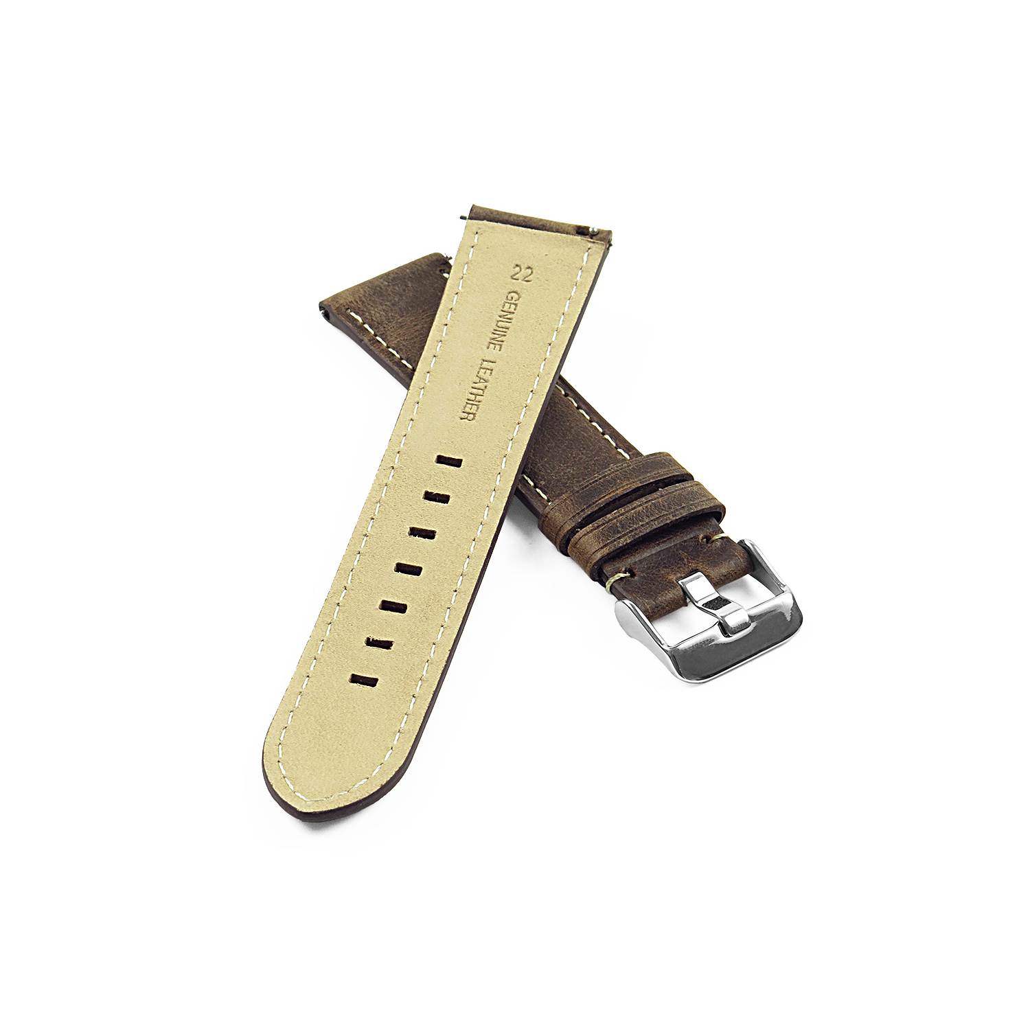 DASSARI L1 Vintage Italian Leather Quick Release Band Strap in Brown w/ Matte Black Buckle