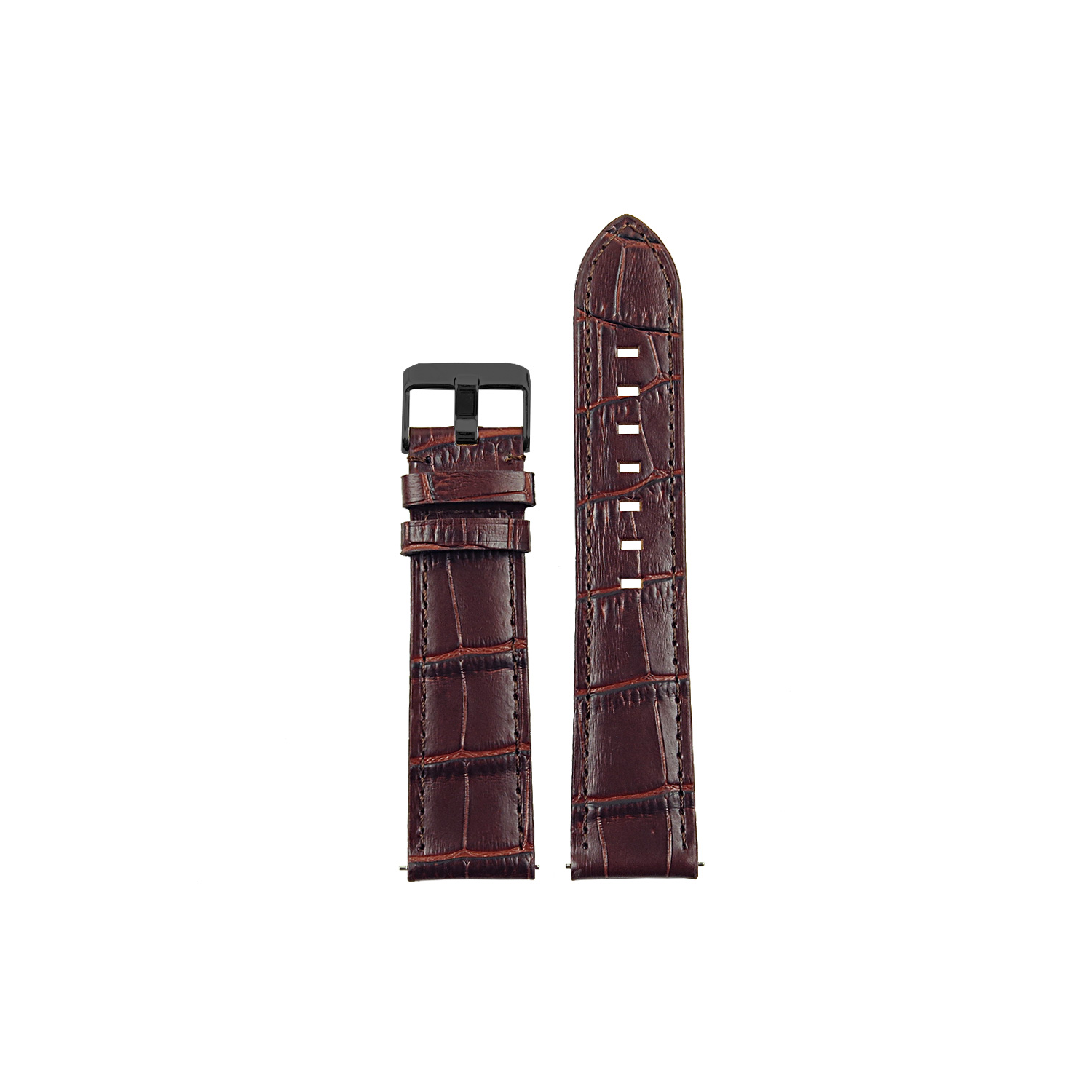 DASSARI L3 Croc Embossed Leather Smartwatch Strap 20mm Band with Quick Release Pins in Brown w/ Matte Black Buckle