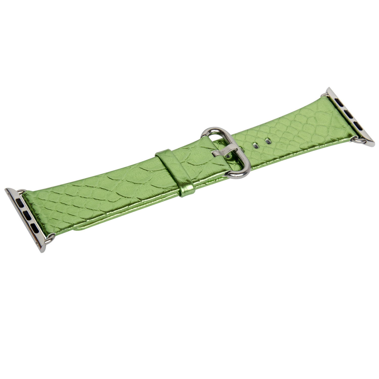 Shiny Leather Skin Replacement Apple Watch Band with Stainless Metal Clasp for iWatch Series 1/2/3/4/5/6/7/8 - 42mm/44mm/45mm - Green