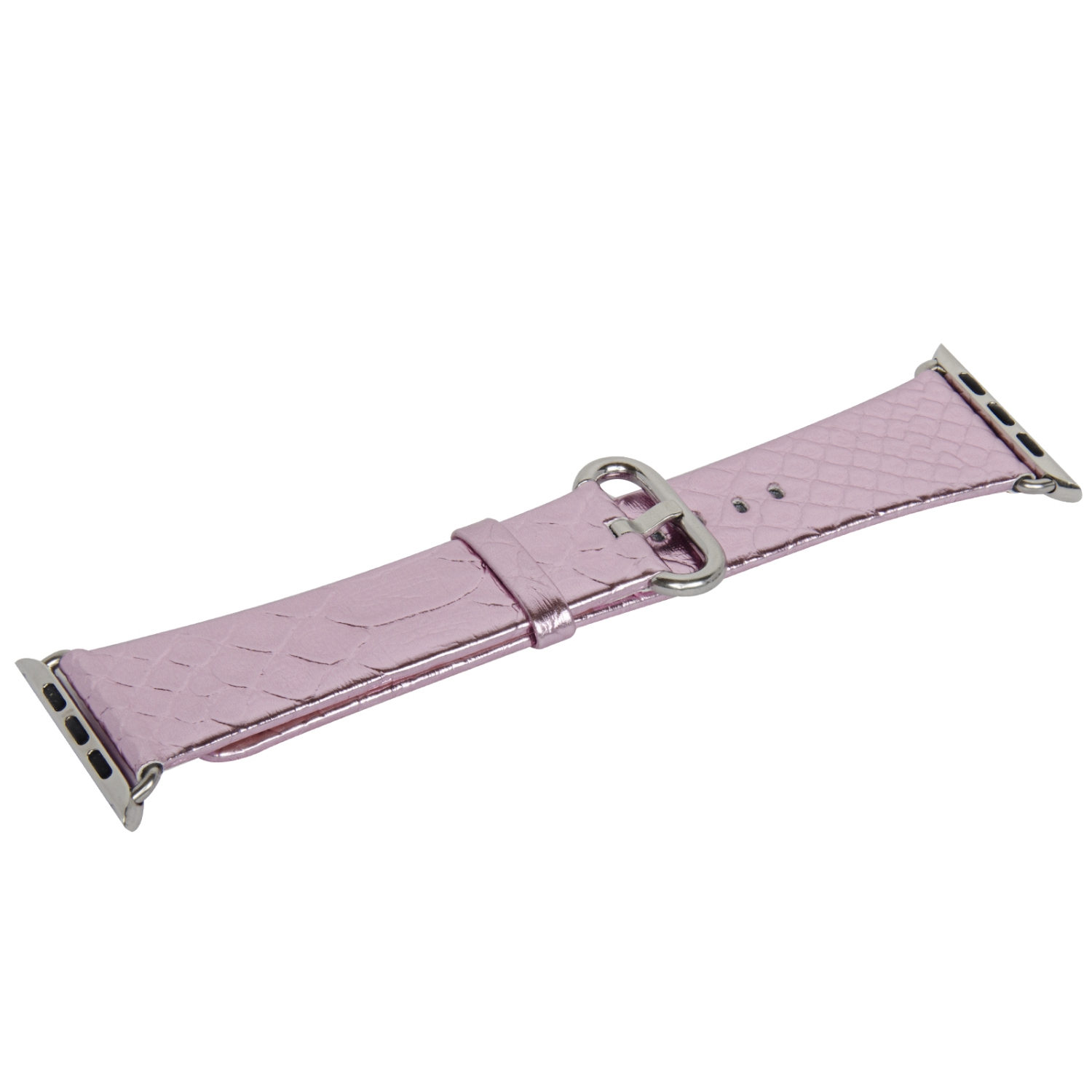 Shiny Leather Skin Replacement Apple Watch Band with Stainless Metal Clasp for iWatch Series 1/2/3/4/5/6/7/8 - 42mm/44mm/45mm - Pink