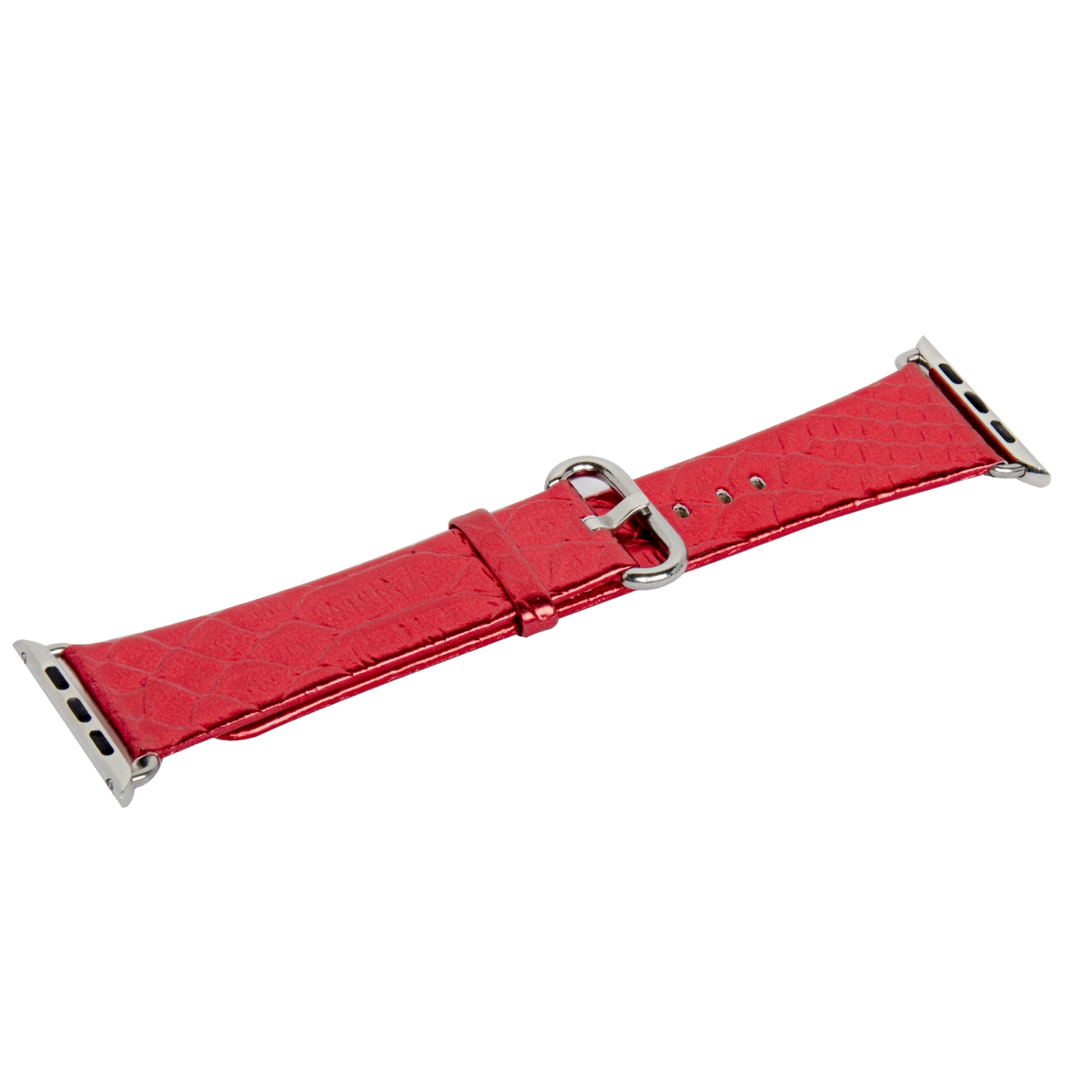 Shiny Leather Skin Replacement Apple Watch Band with Stainless Metal Clasp for iWatch Series 1/2/3/4/5/6/7/8 - 42mm/44mm/45mm - Red
